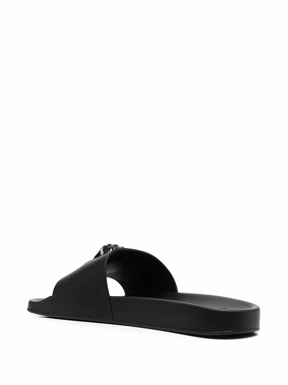 Black leather La Medusa leather slides