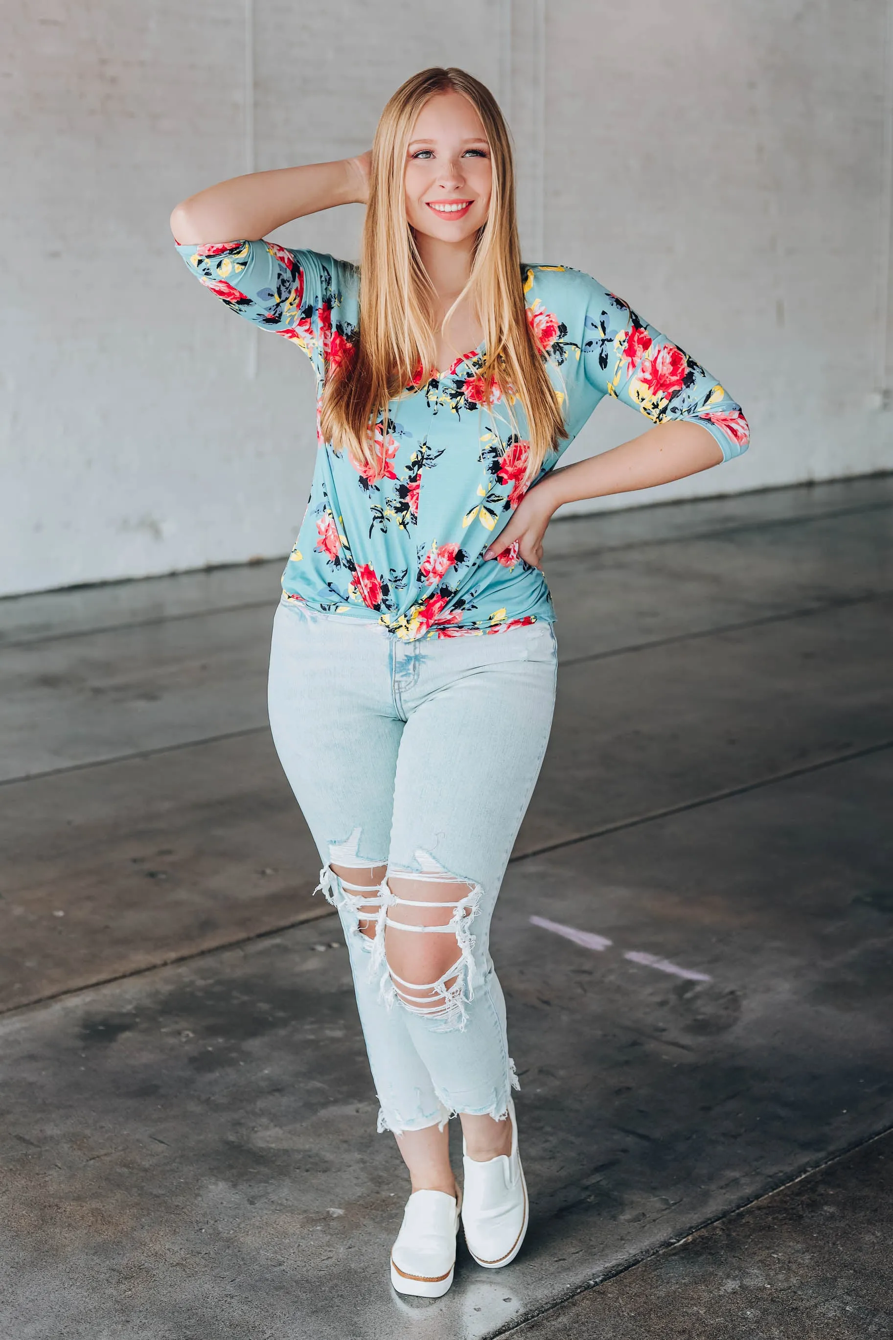 Delightful Twist Floral Top S-2X