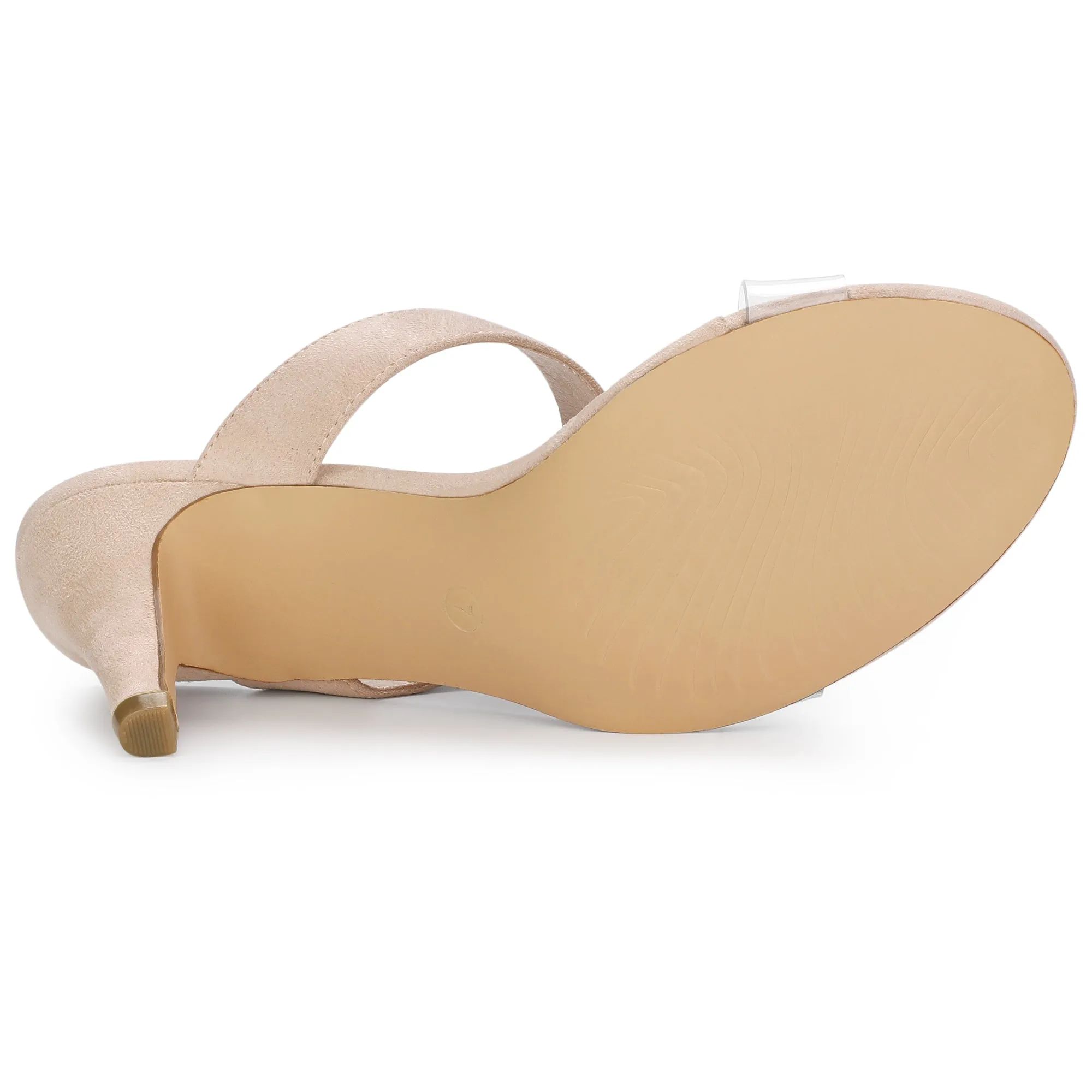 Faux Suede Clear Strap Slides Stiletto Heel Sandals