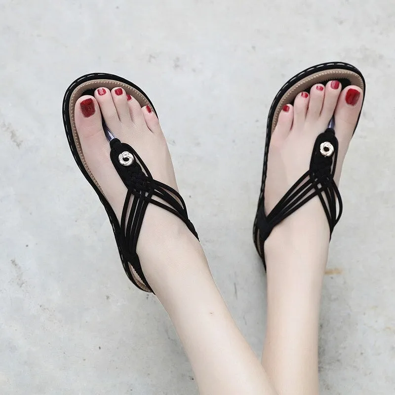 OCW Handmade Knitting Clip Toe Elastic Flat Sandals
