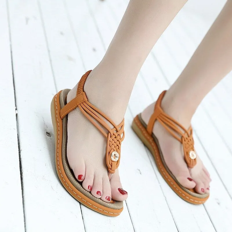 OCW Handmade Knitting Clip Toe Elastic Flat Sandals