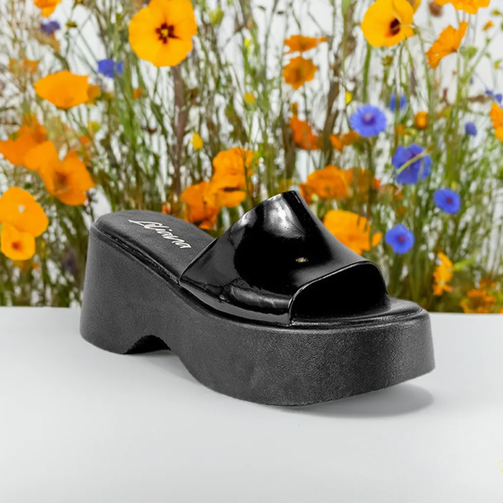 ONG-1 Black Faux Patent - Open Toe