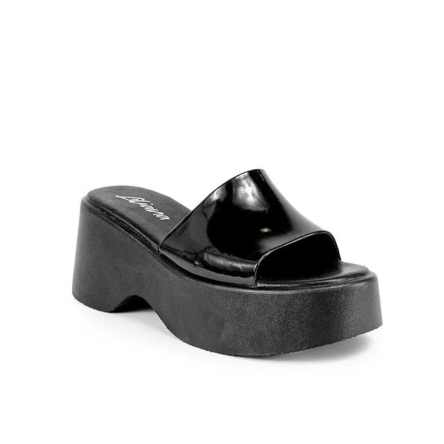 ONG-1 Black Faux Patent - Open Toe