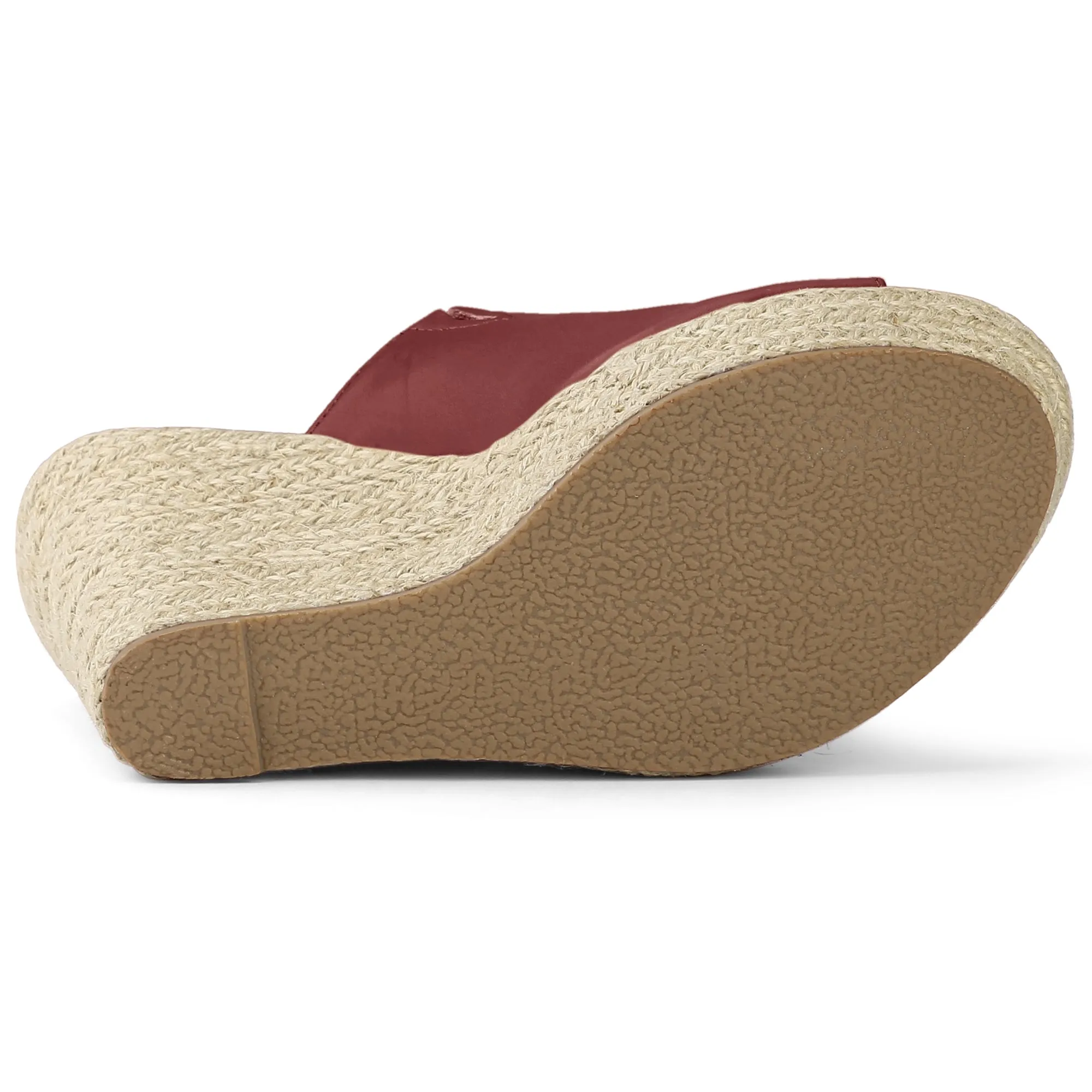 PU Leather Open Toe Espadrille Wedge Platform Mules