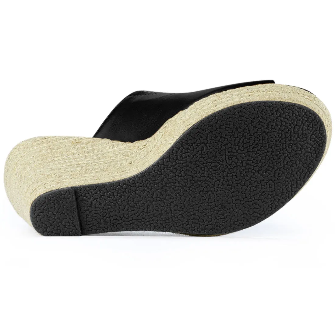 PU Leather Open Toe Espadrille Wedge Platform Mules