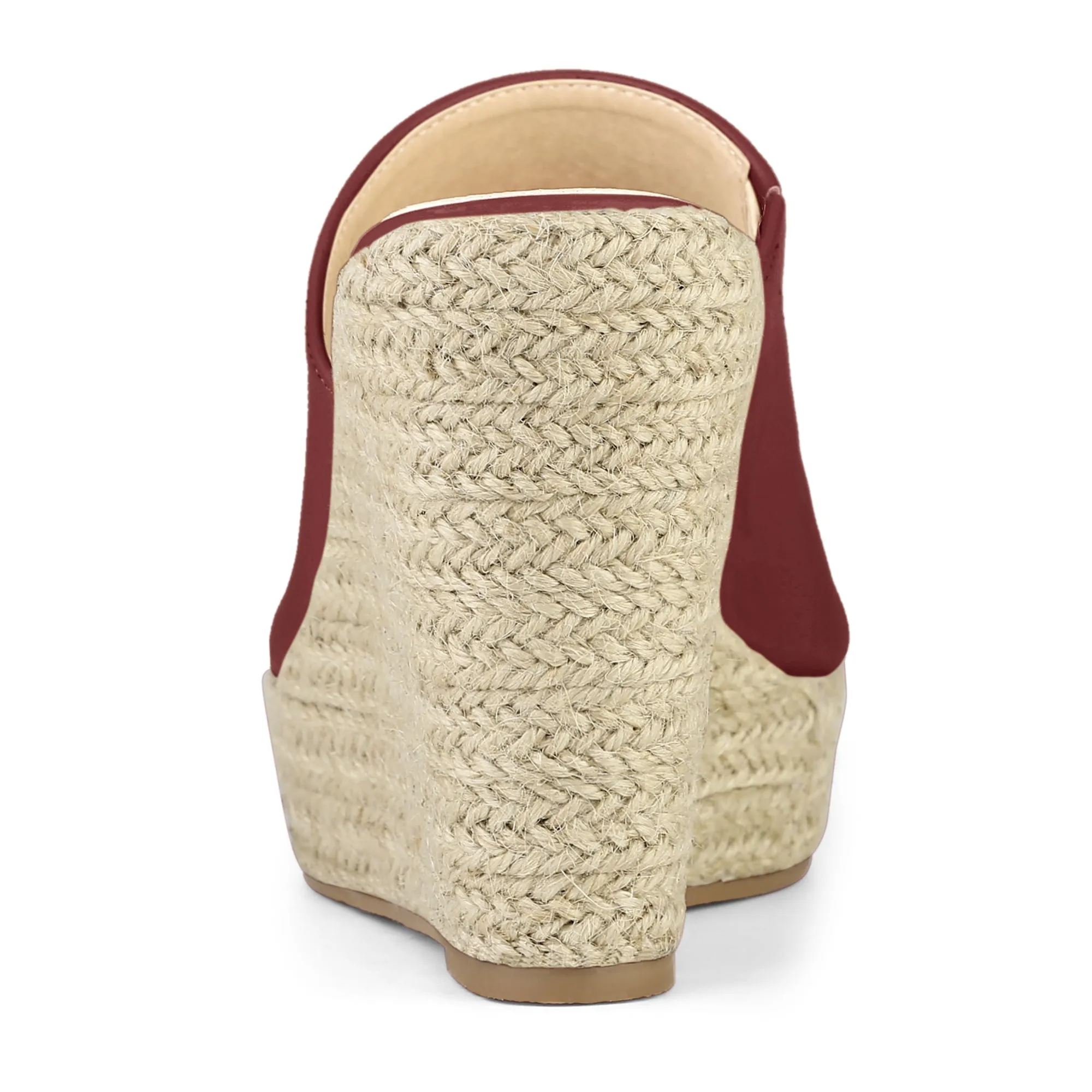 PU Leather Open Toe Espadrille Wedge Platform Mules