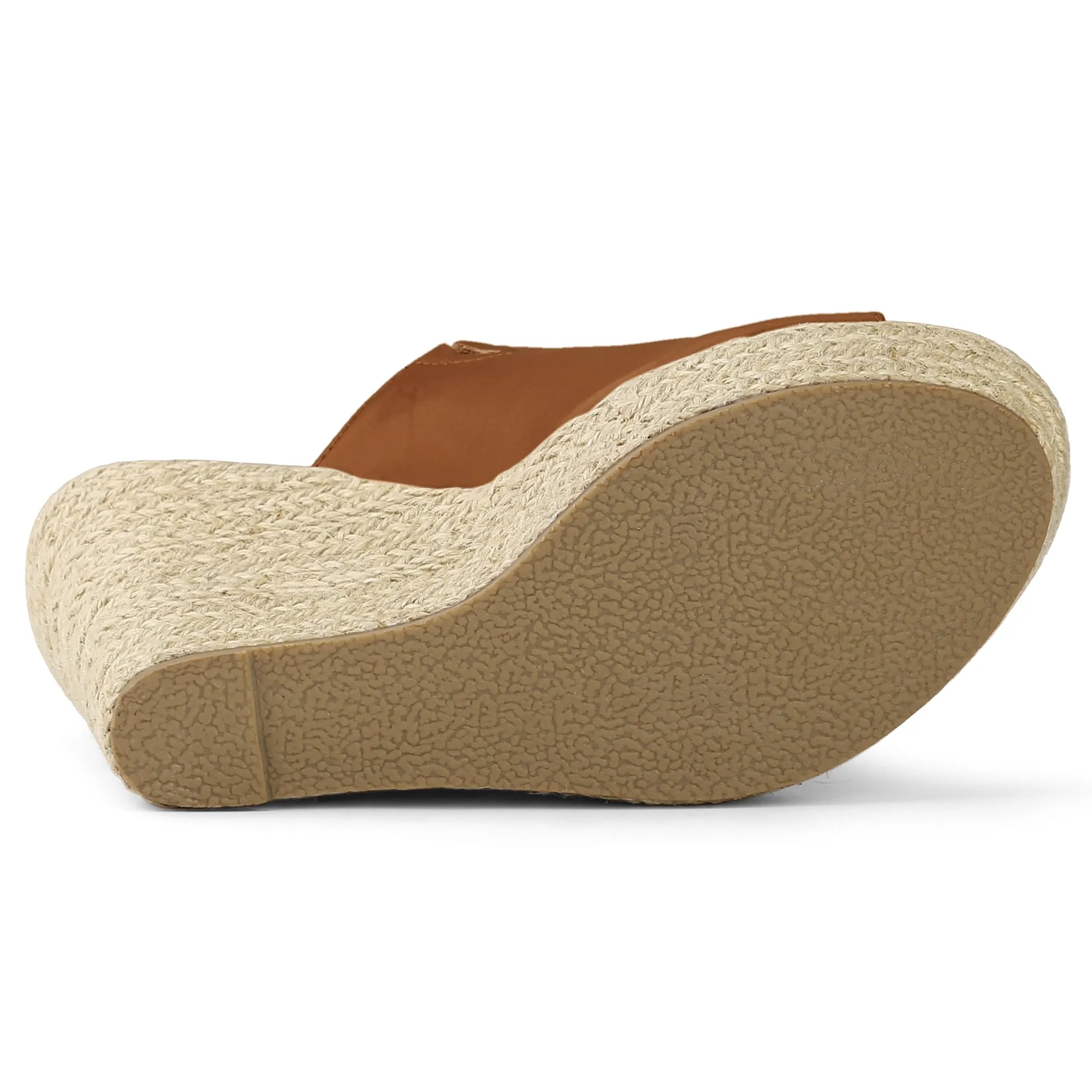 PU Leather Open Toe Espadrille Wedge Platform Mules