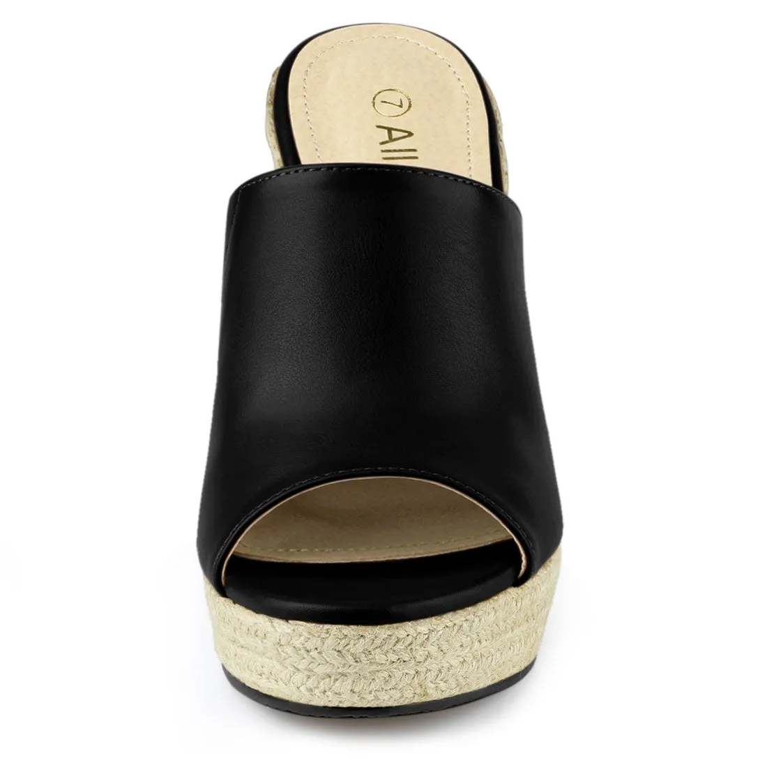PU Leather Open Toe Espadrille Wedge Platform Mules