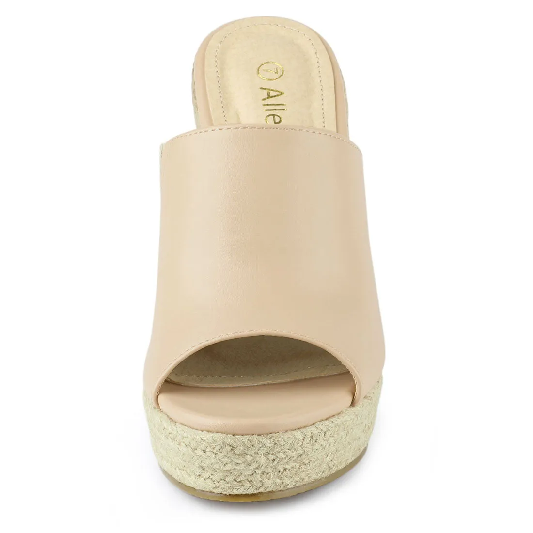 PU Leather Open Toe Espadrille Wedge Platform Mules