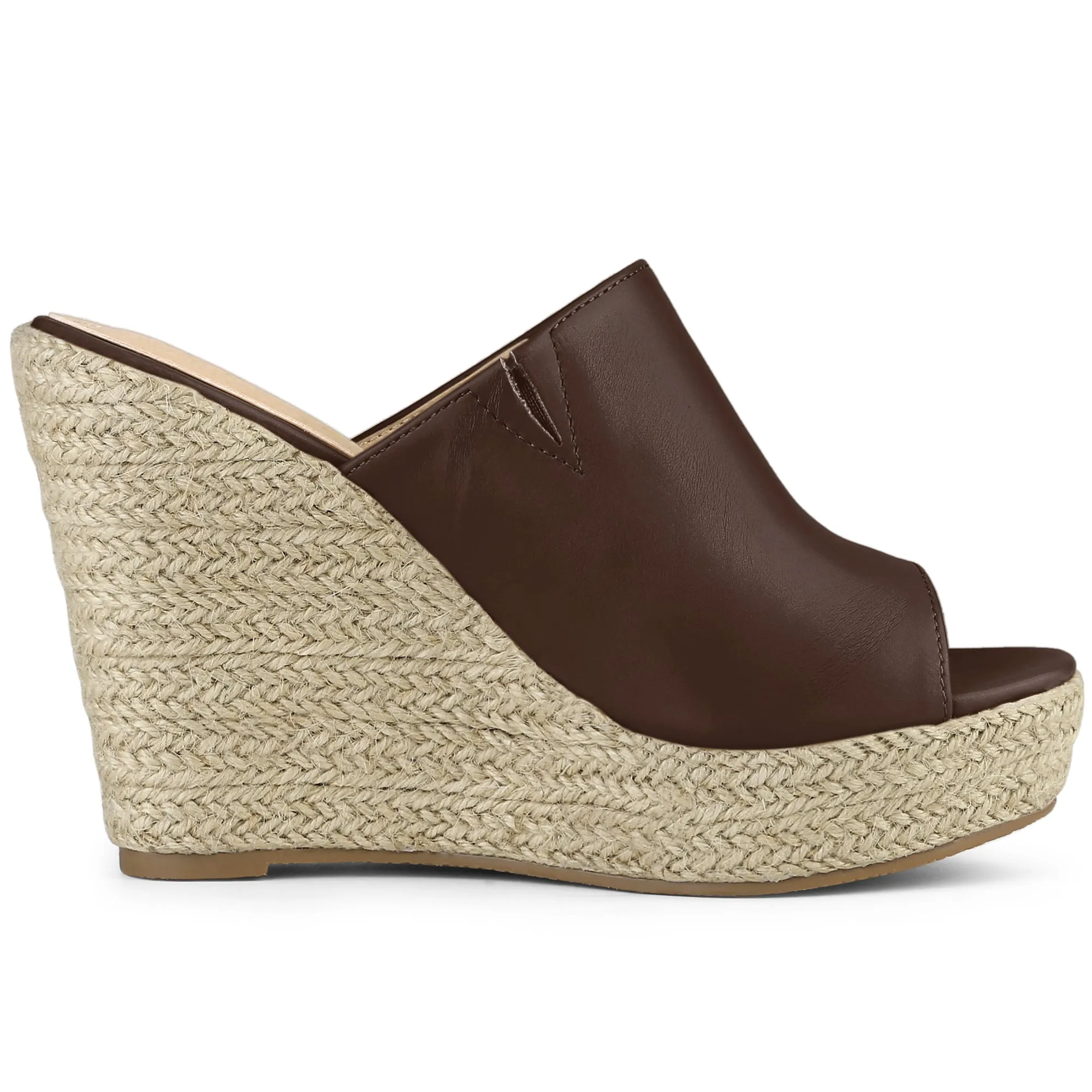 PU Leather Open Toe Espadrille Wedge Platform Mules