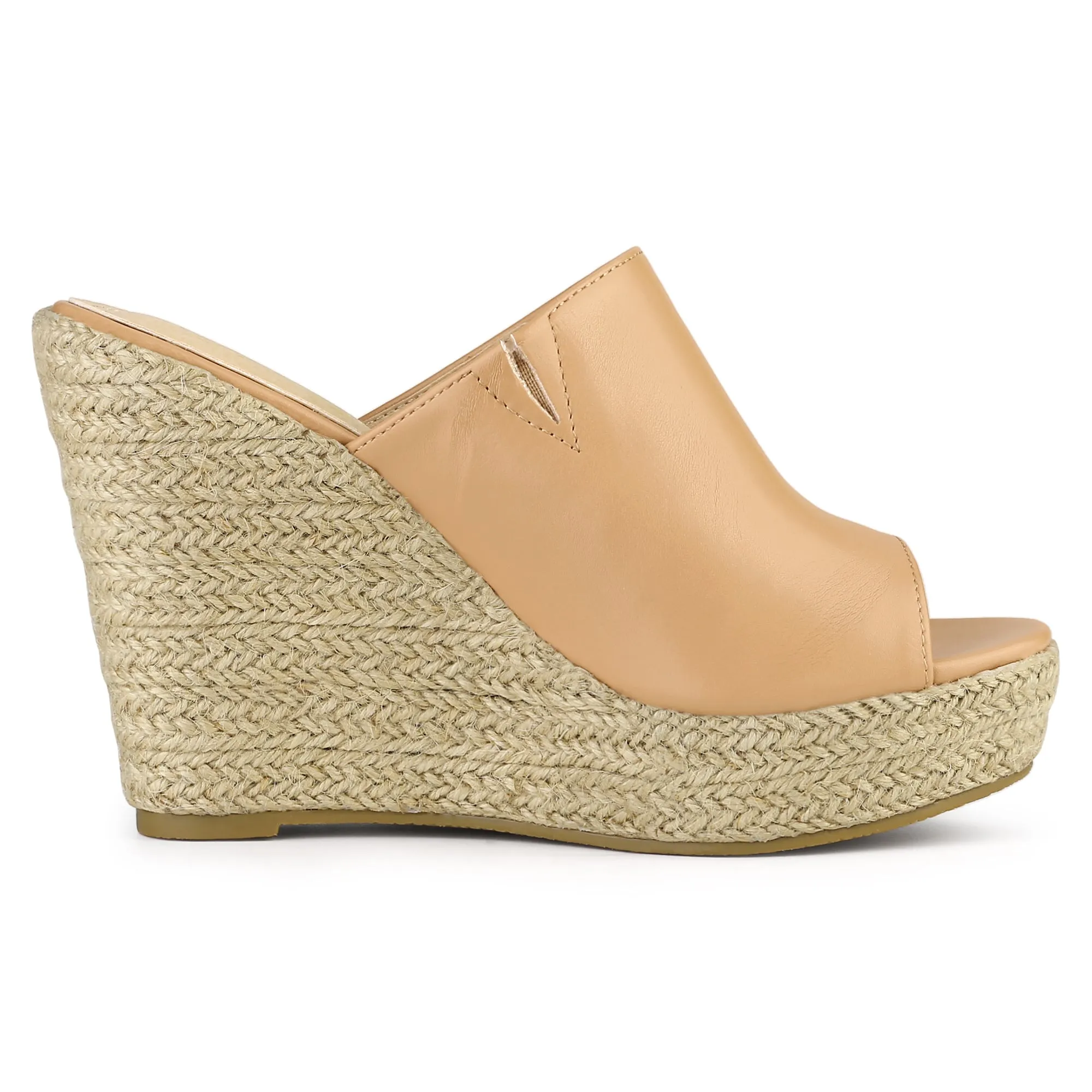 PU Leather Open Toe Espadrille Wedge Platform Mules