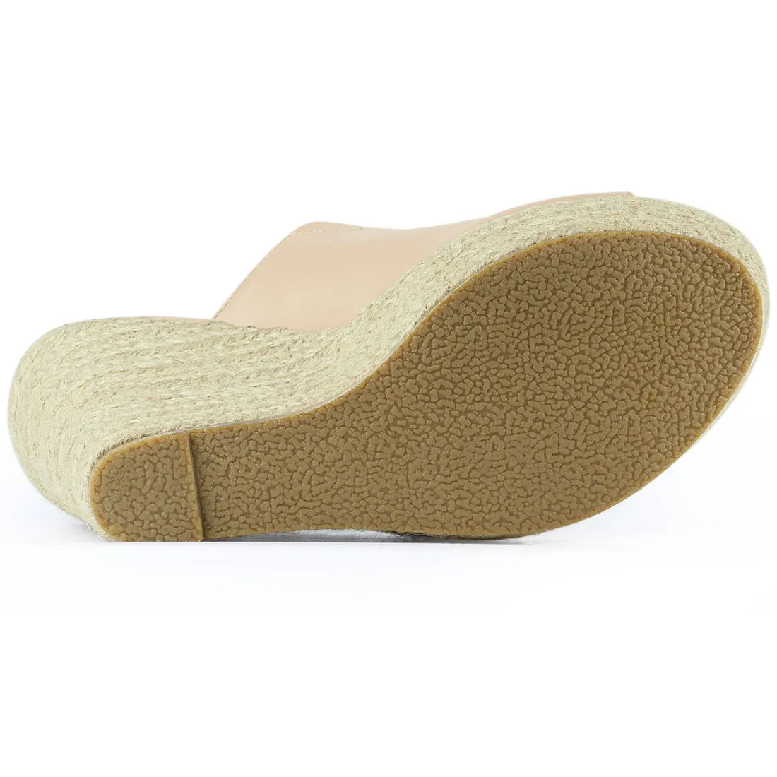 PU Leather Open Toe Espadrille Wedge Platform Mules