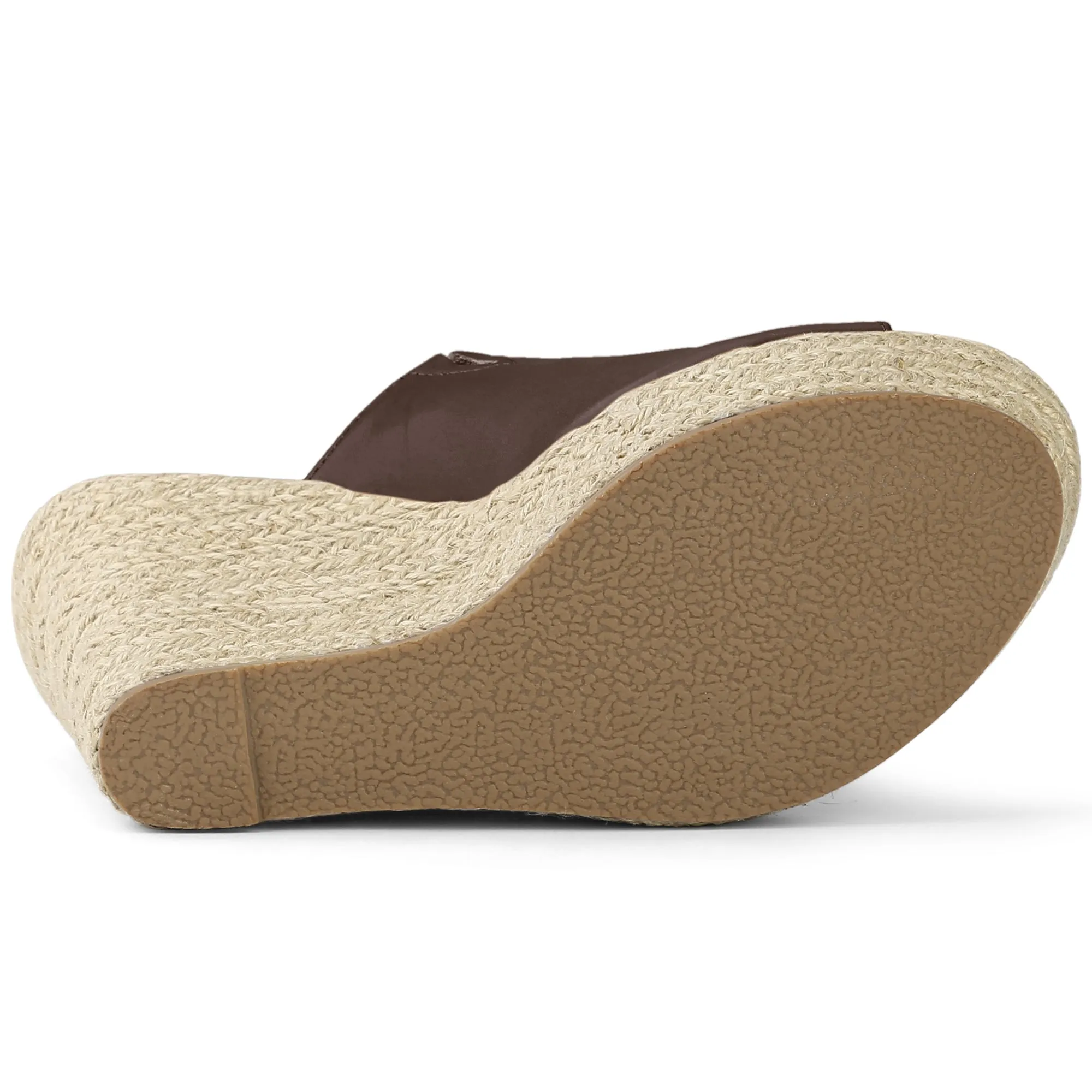 PU Leather Open Toe Espadrille Wedge Platform Mules