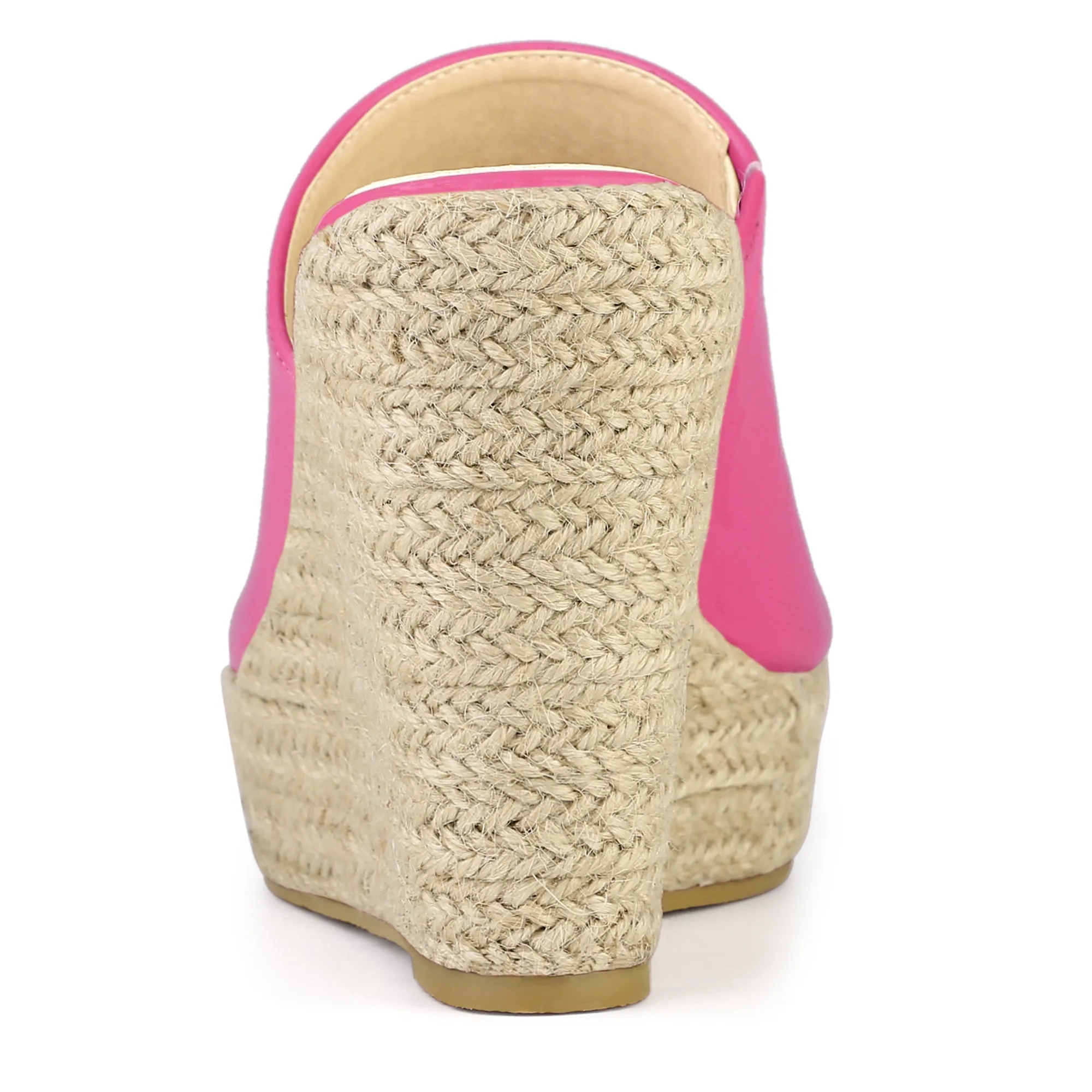 PU Leather Open Toe Espadrille Wedge Platform Mules