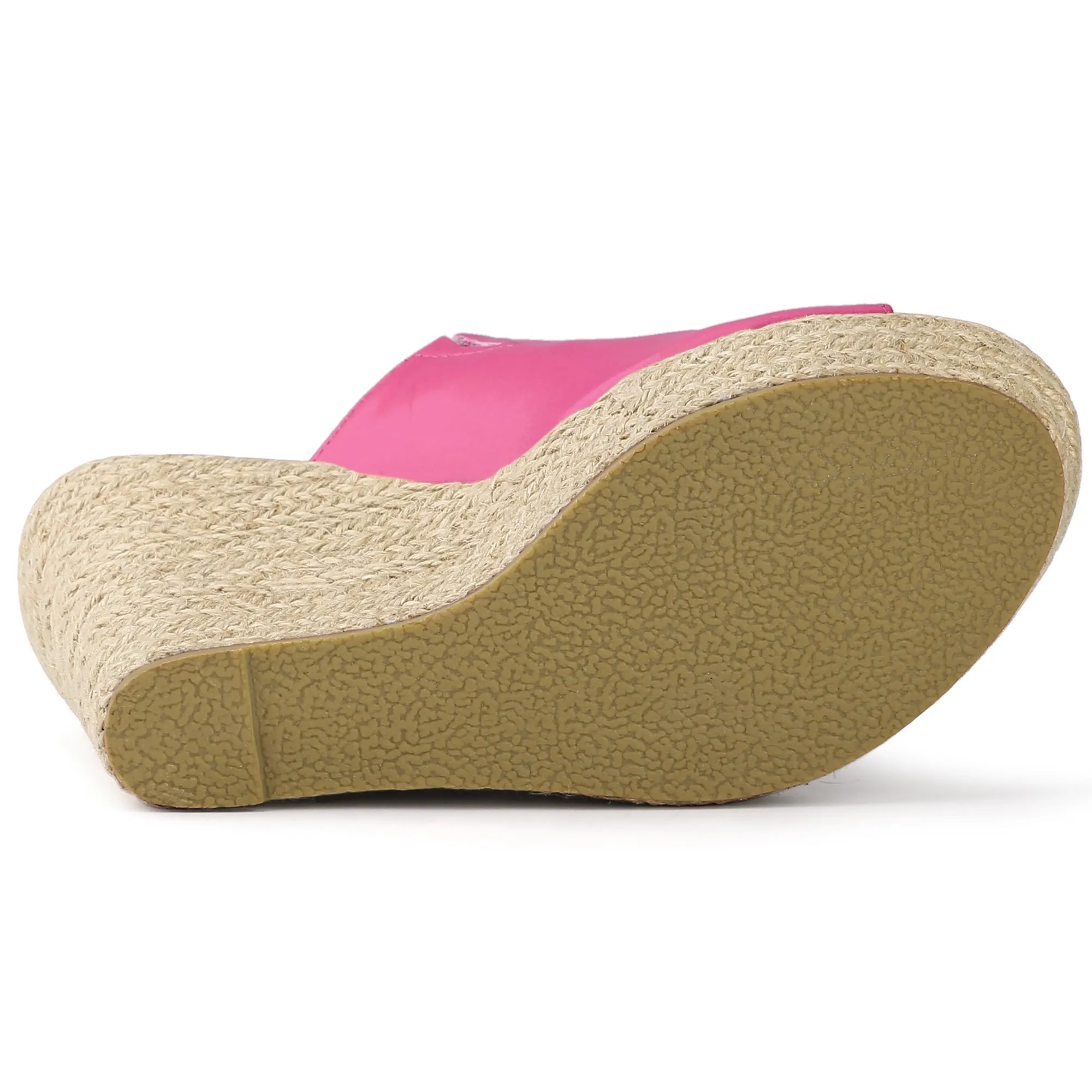 PU Leather Open Toe Espadrille Wedge Platform Mules