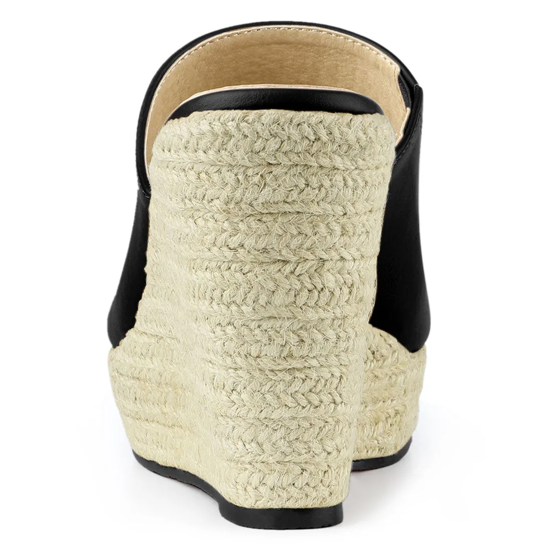 PU Leather Open Toe Espadrille Wedge Platform Mules