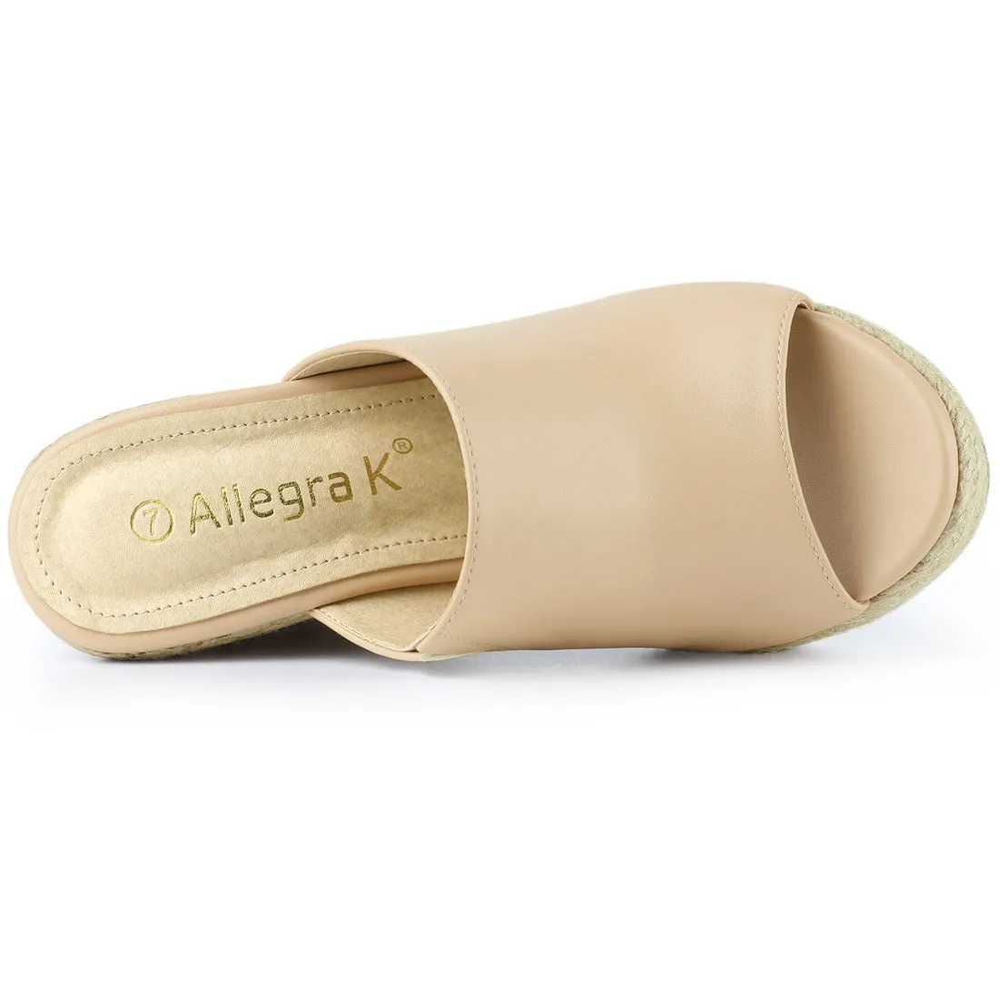 PU Leather Open Toe Espadrille Wedge Platform Mules