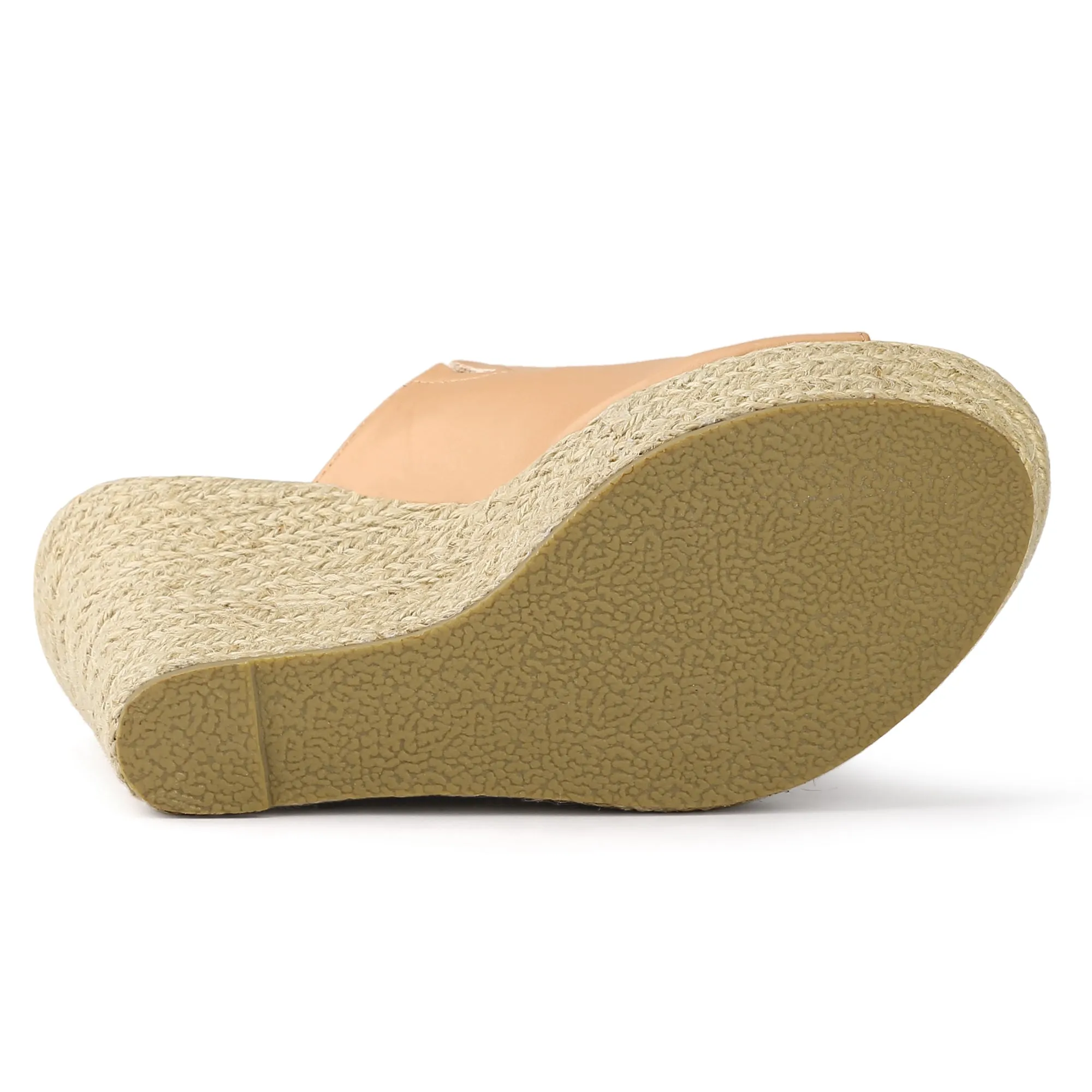 PU Leather Open Toe Espadrille Wedge Platform Mules
