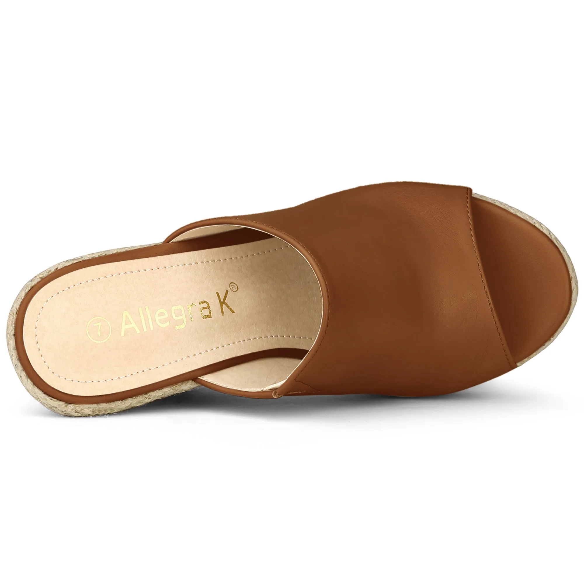 PU Leather Open Toe Espadrille Wedge Platform Mules