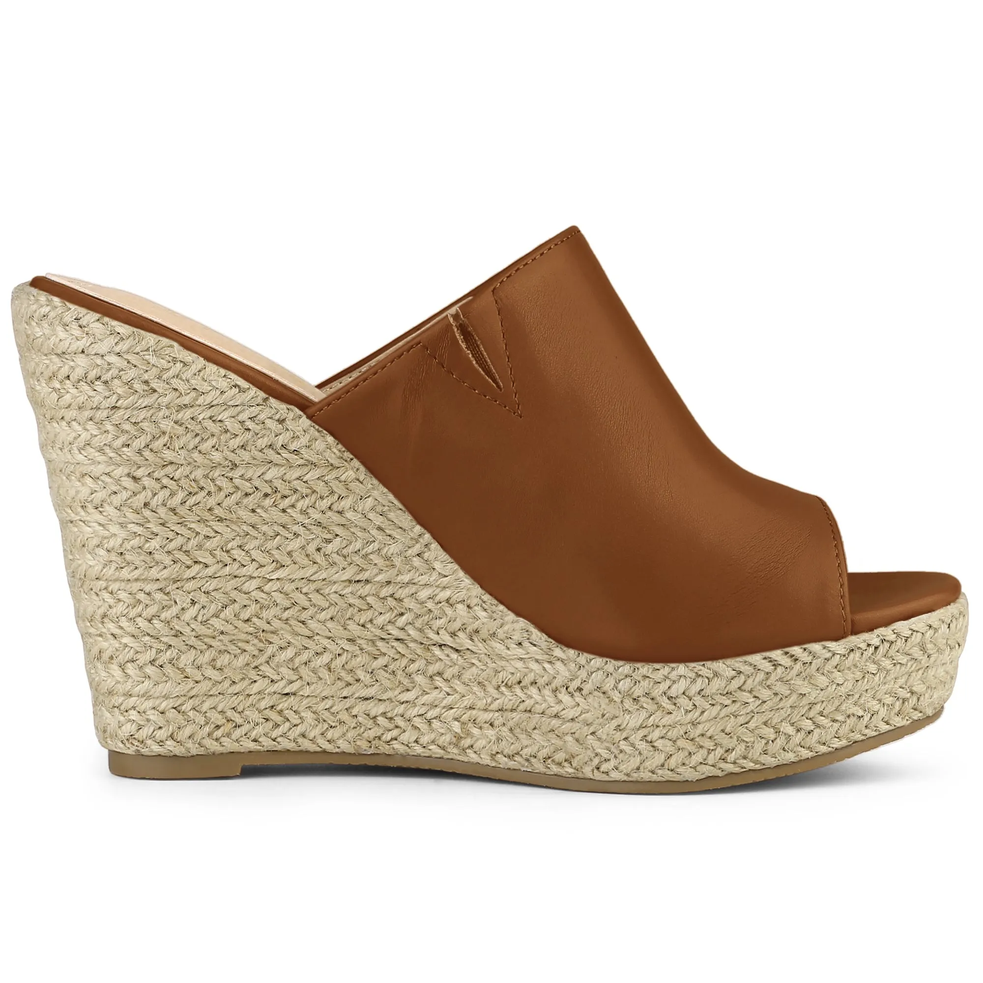 PU Leather Open Toe Espadrille Wedge Platform Mules