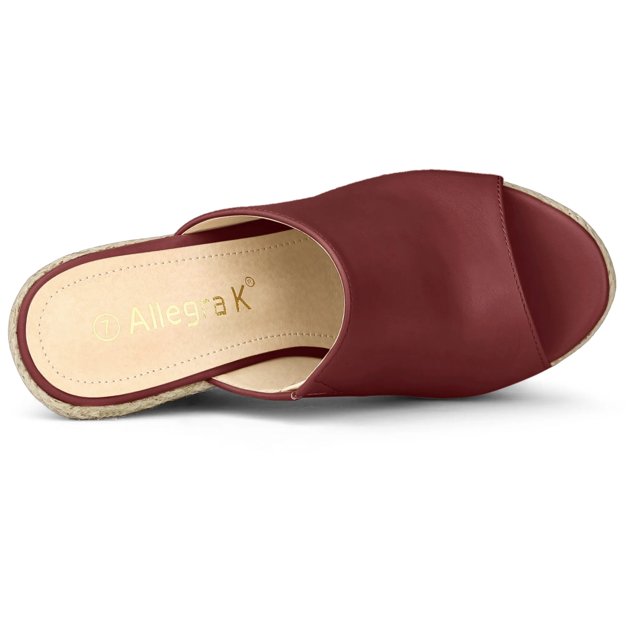 PU Leather Open Toe Espadrille Wedge Platform Mules
