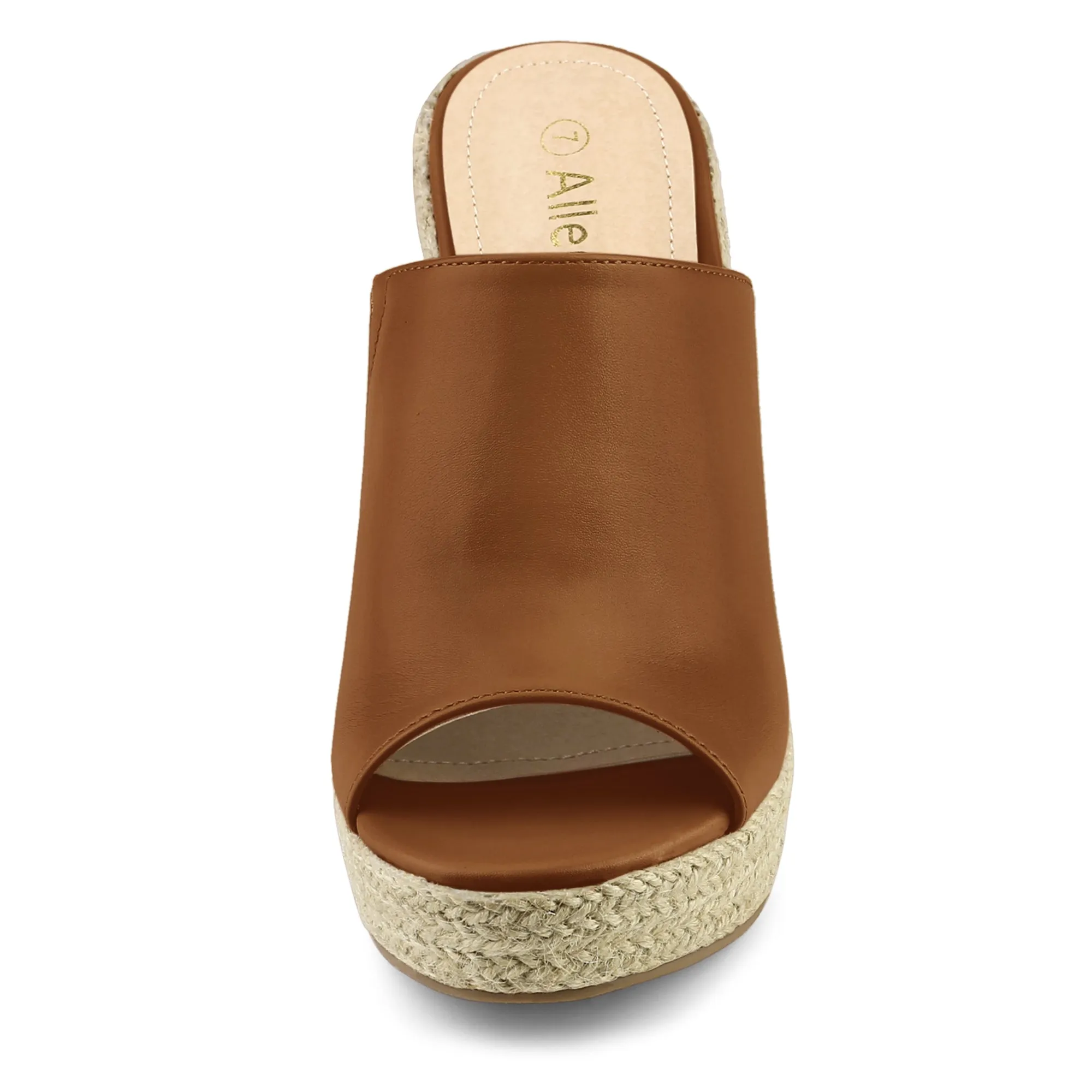 PU Leather Open Toe Espadrille Wedge Platform Mules