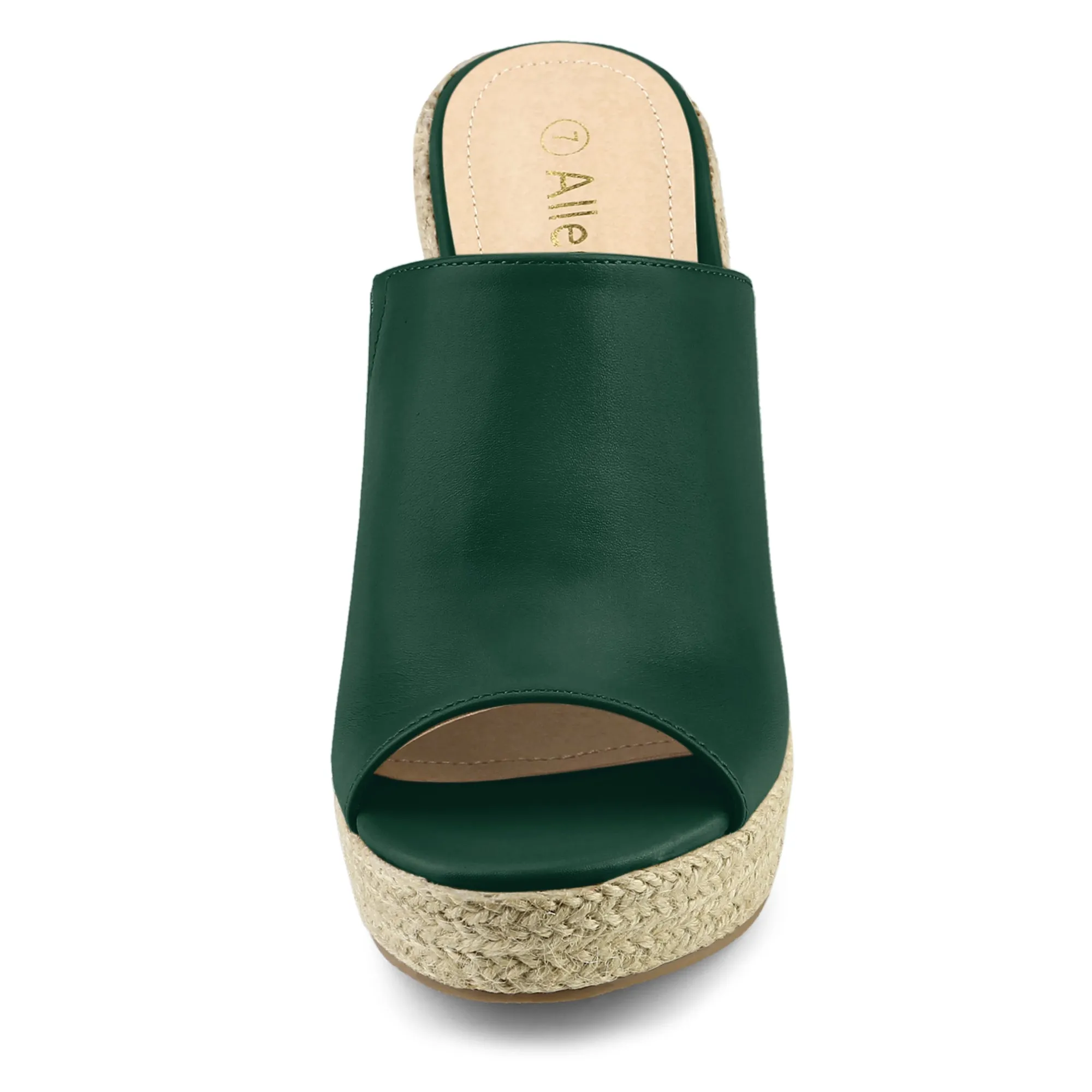 PU Leather Open Toe Espadrille Wedge Platform Mules