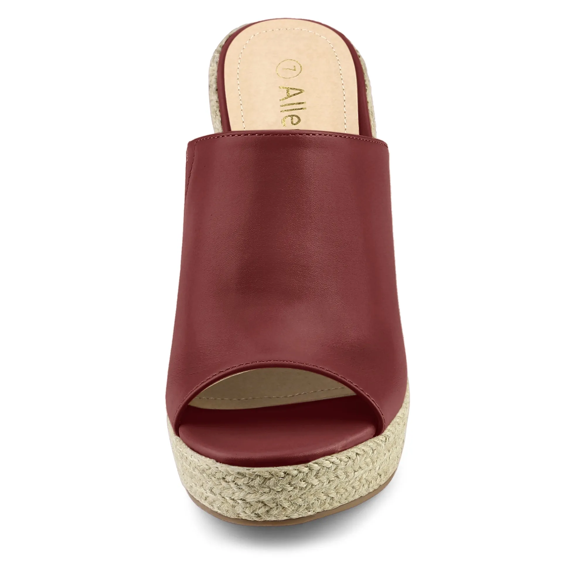 PU Leather Open Toe Espadrille Wedge Platform Mules