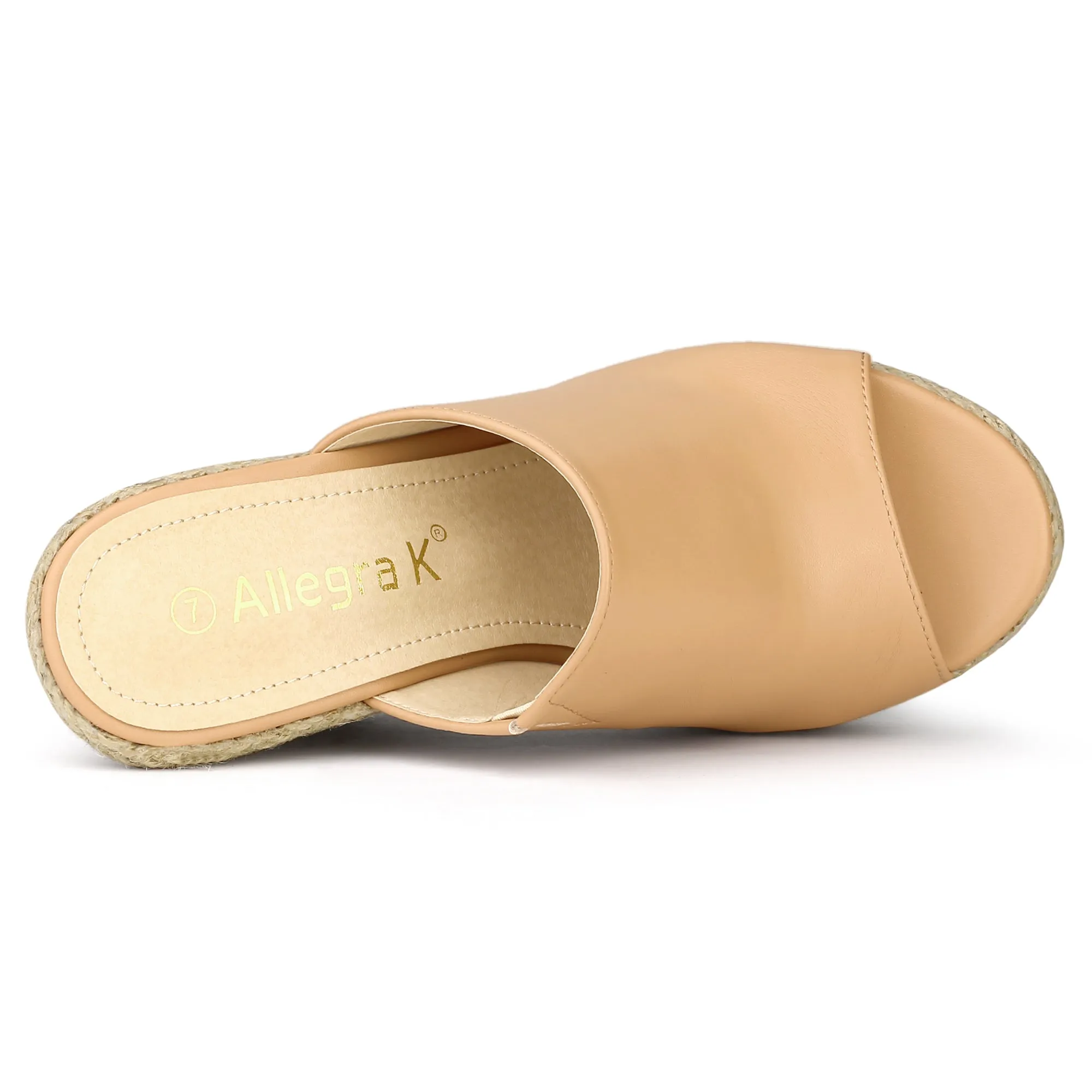 PU Leather Open Toe Espadrille Wedge Platform Mules