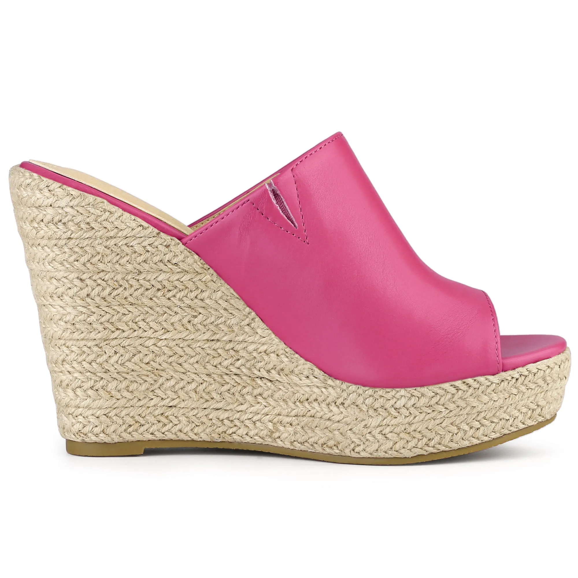 PU Leather Open Toe Espadrille Wedge Platform Mules