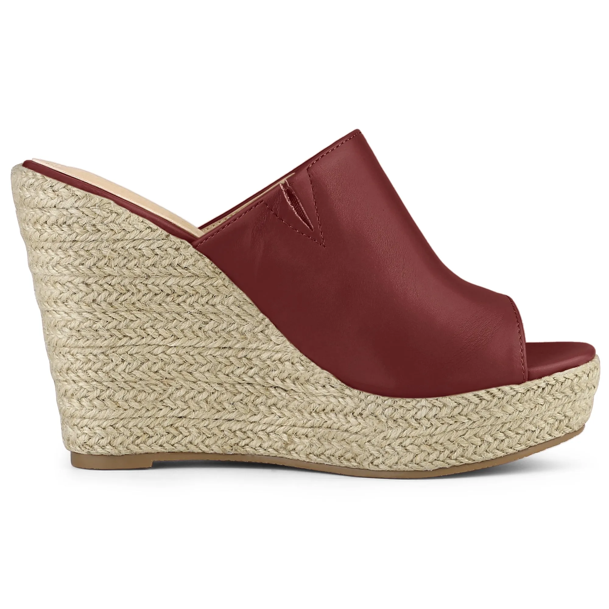 PU Leather Open Toe Espadrille Wedge Platform Mules