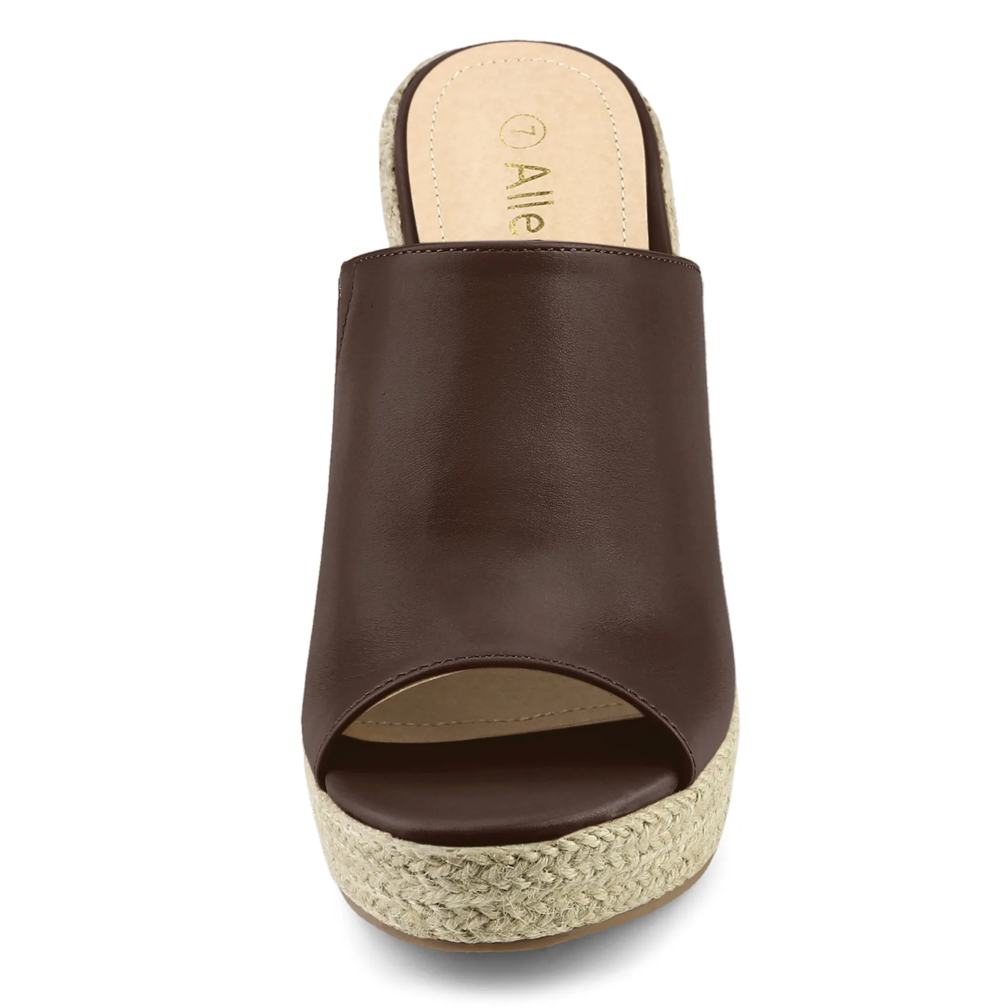 PU Leather Open Toe Espadrille Wedge Platform Mules