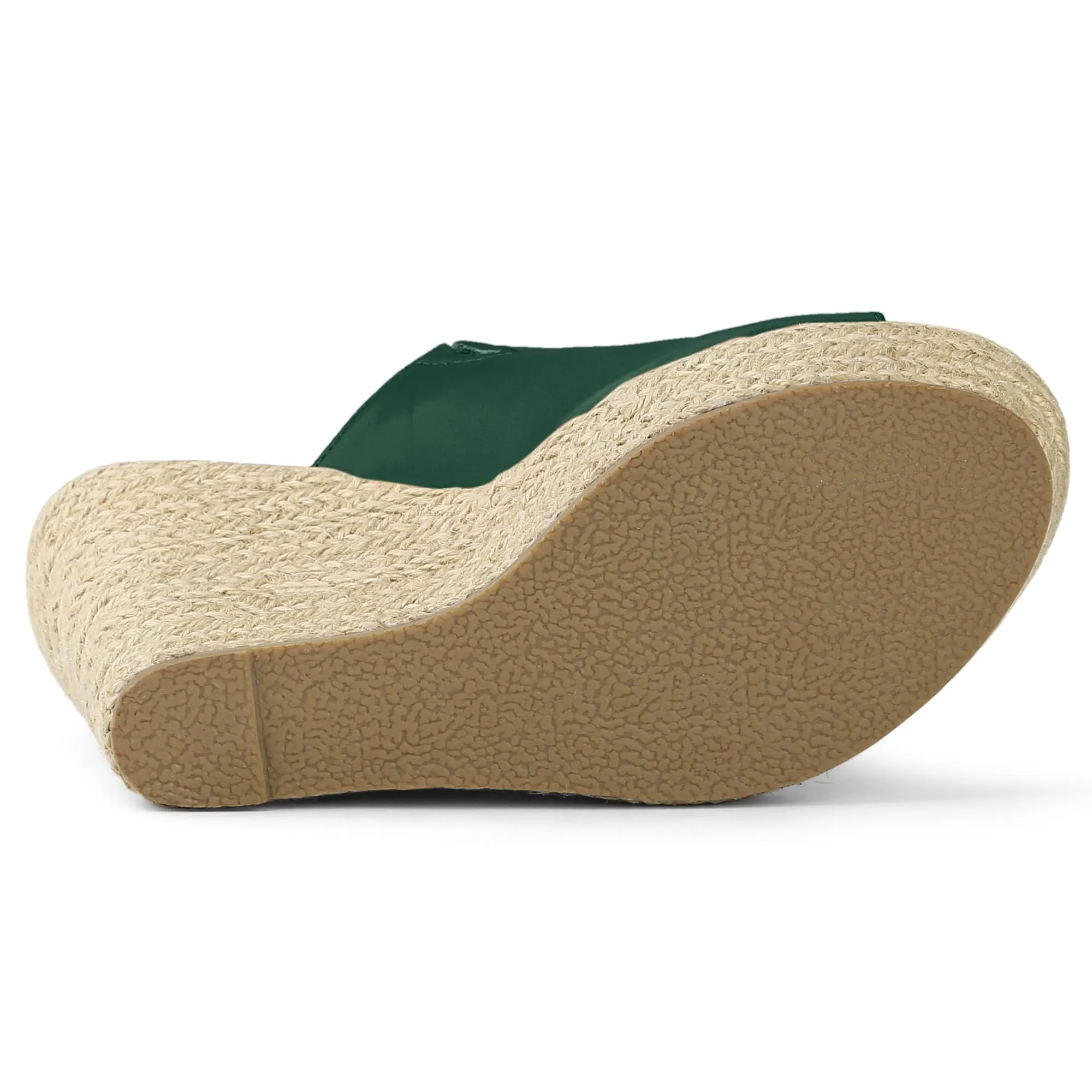 PU Leather Open Toe Espadrille Wedge Platform Mules