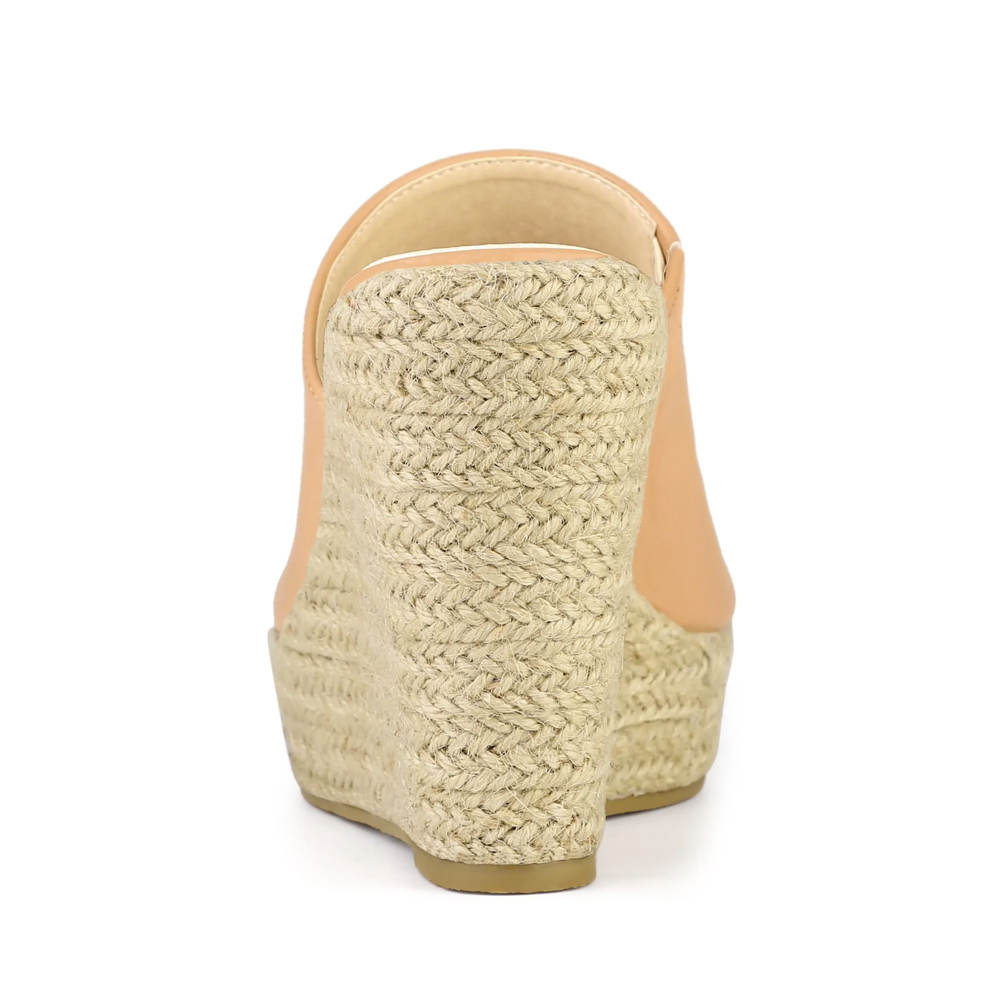 PU Leather Open Toe Espadrille Wedge Platform Mules