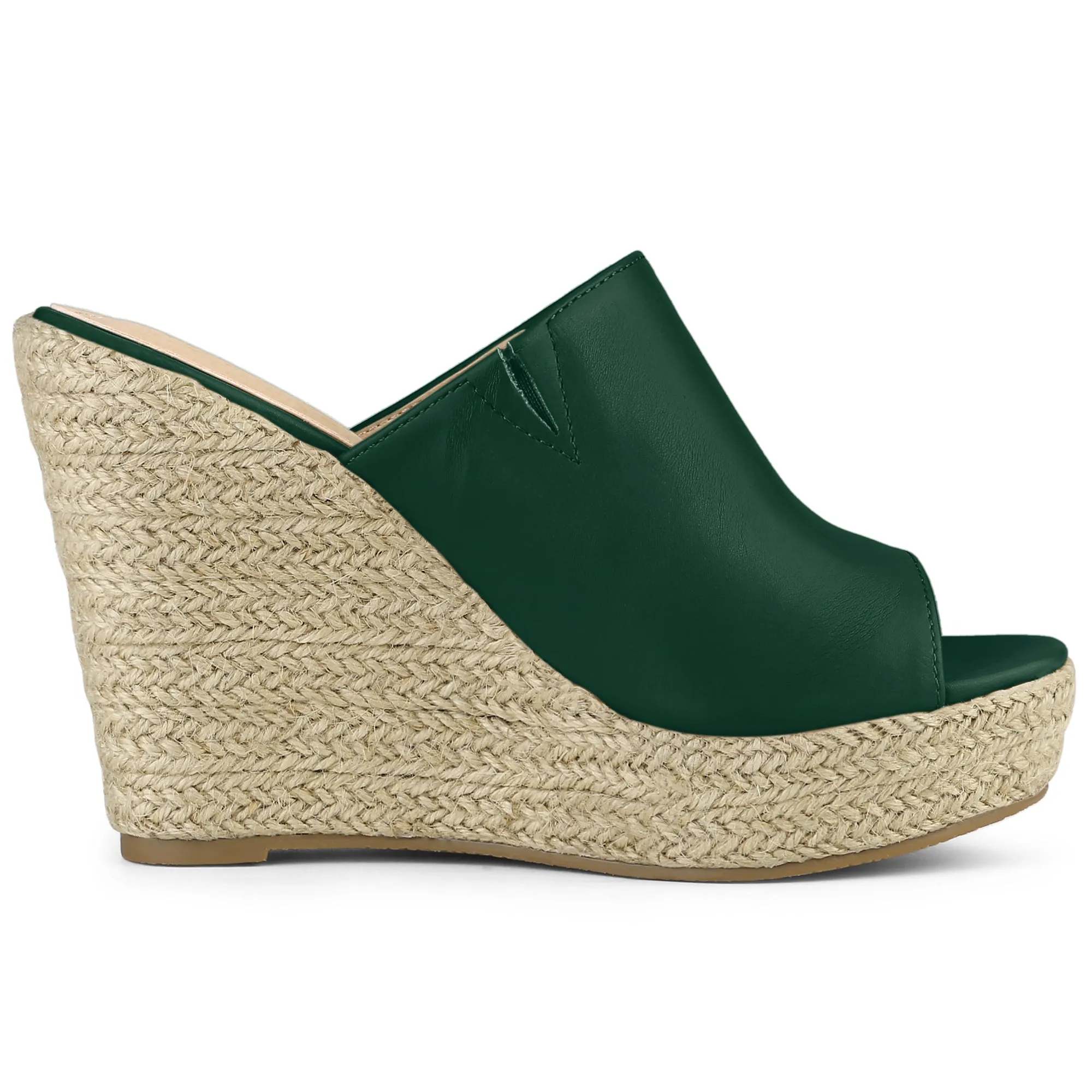 PU Leather Open Toe Espadrille Wedge Platform Mules