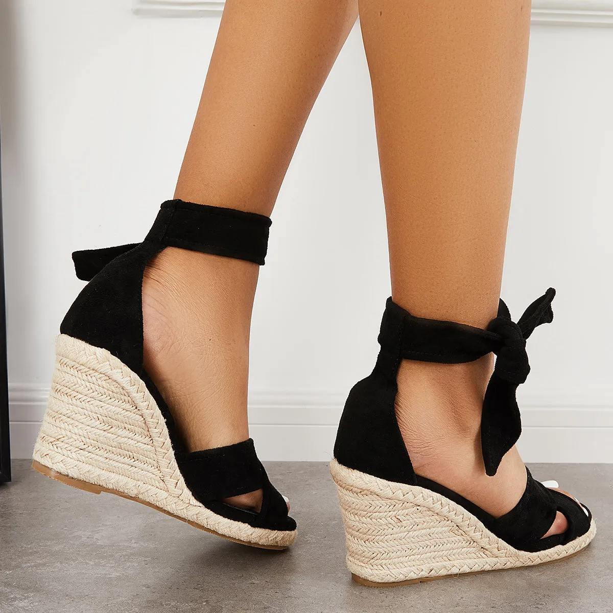 Sohiwoo  Women's Criss Cross Strap Espadrille Wedges Lace Up Ankle Strap Sandals