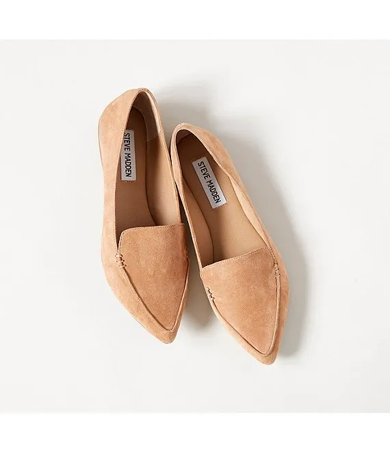 Steve Madden Women's Feather Slip On Loafer Flat Camel Suede Pointed Toe