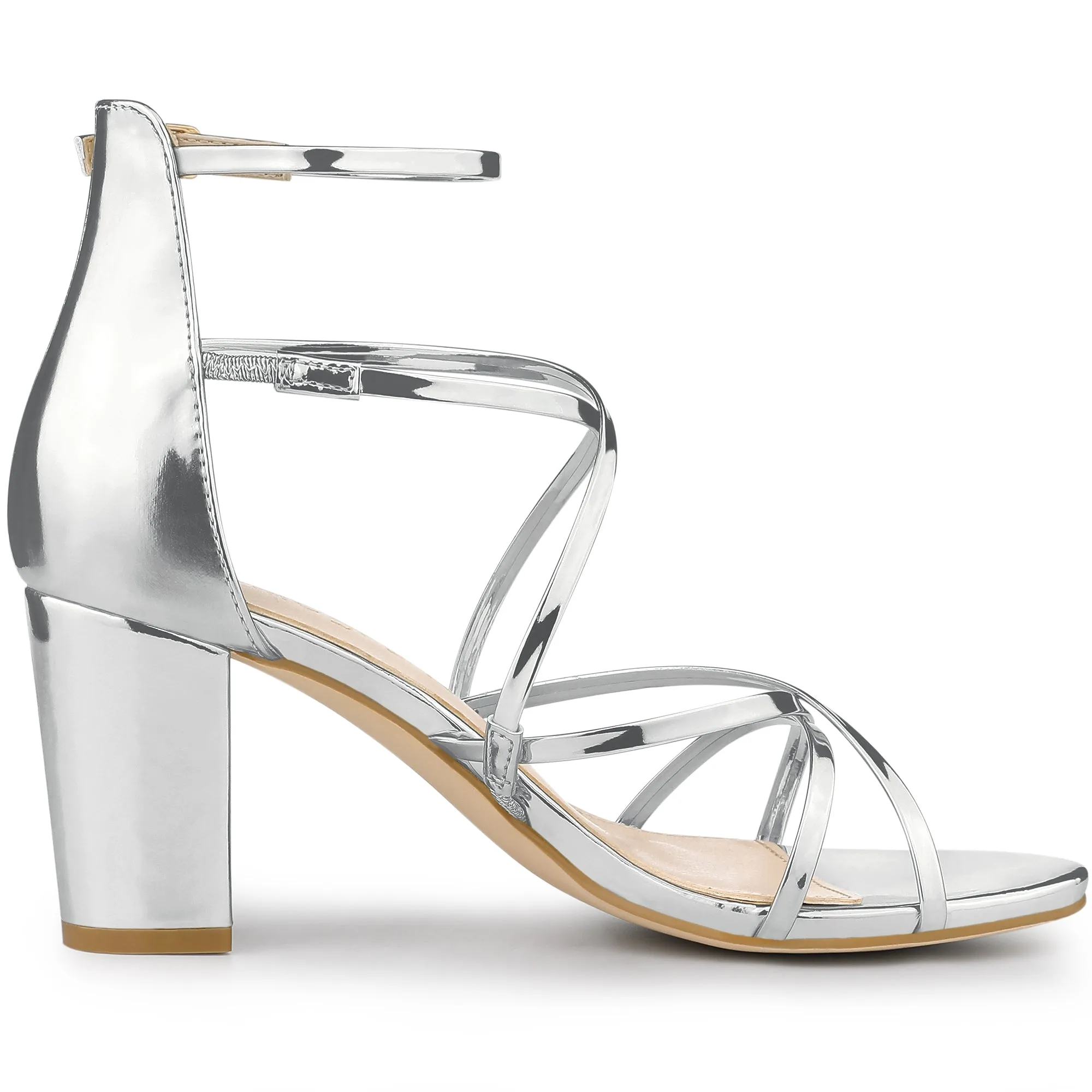 Strappy Crisscross Strap Opened Toe Block Heel Sandals