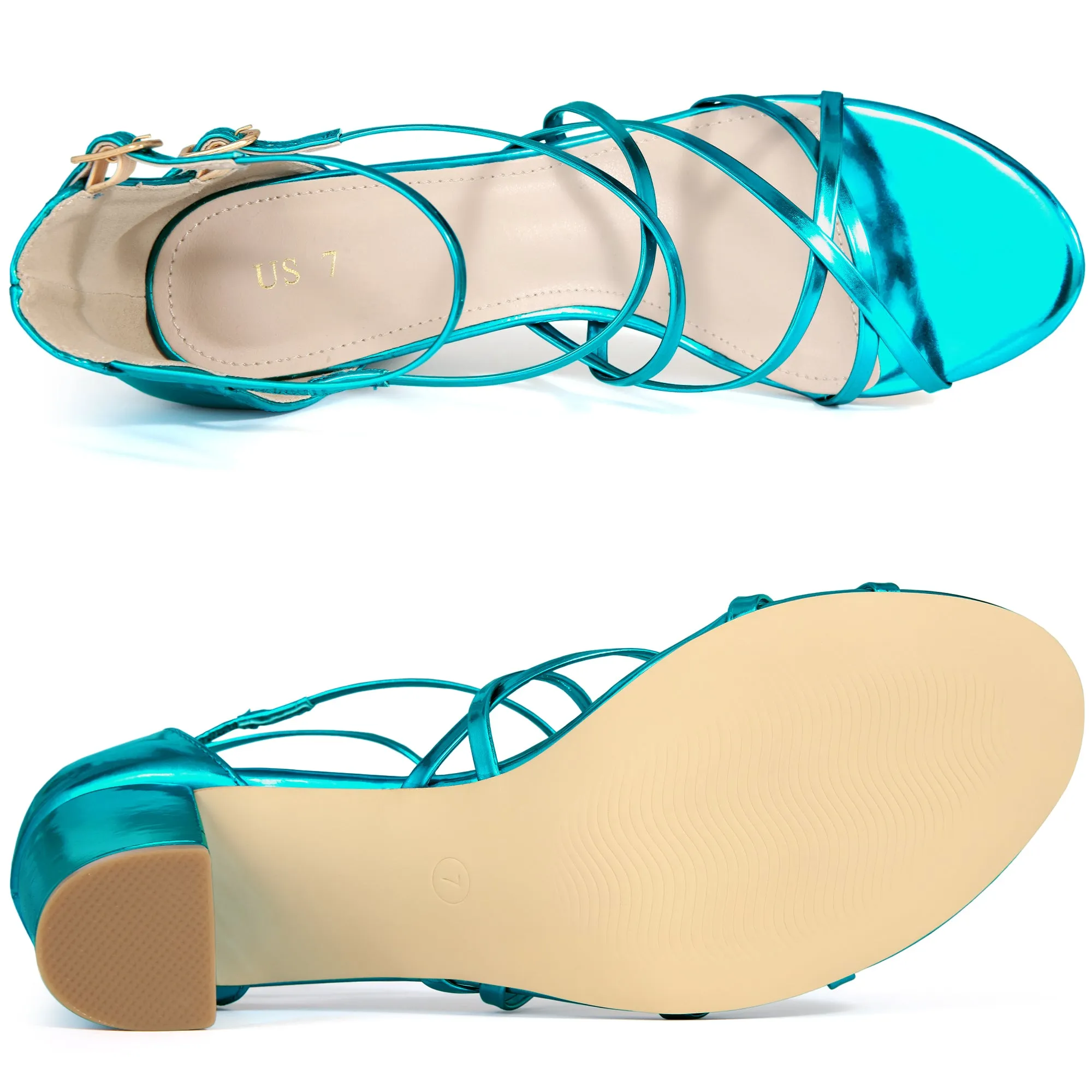 Strappy Crisscross Strap Opened Toe Block Heel Sandals