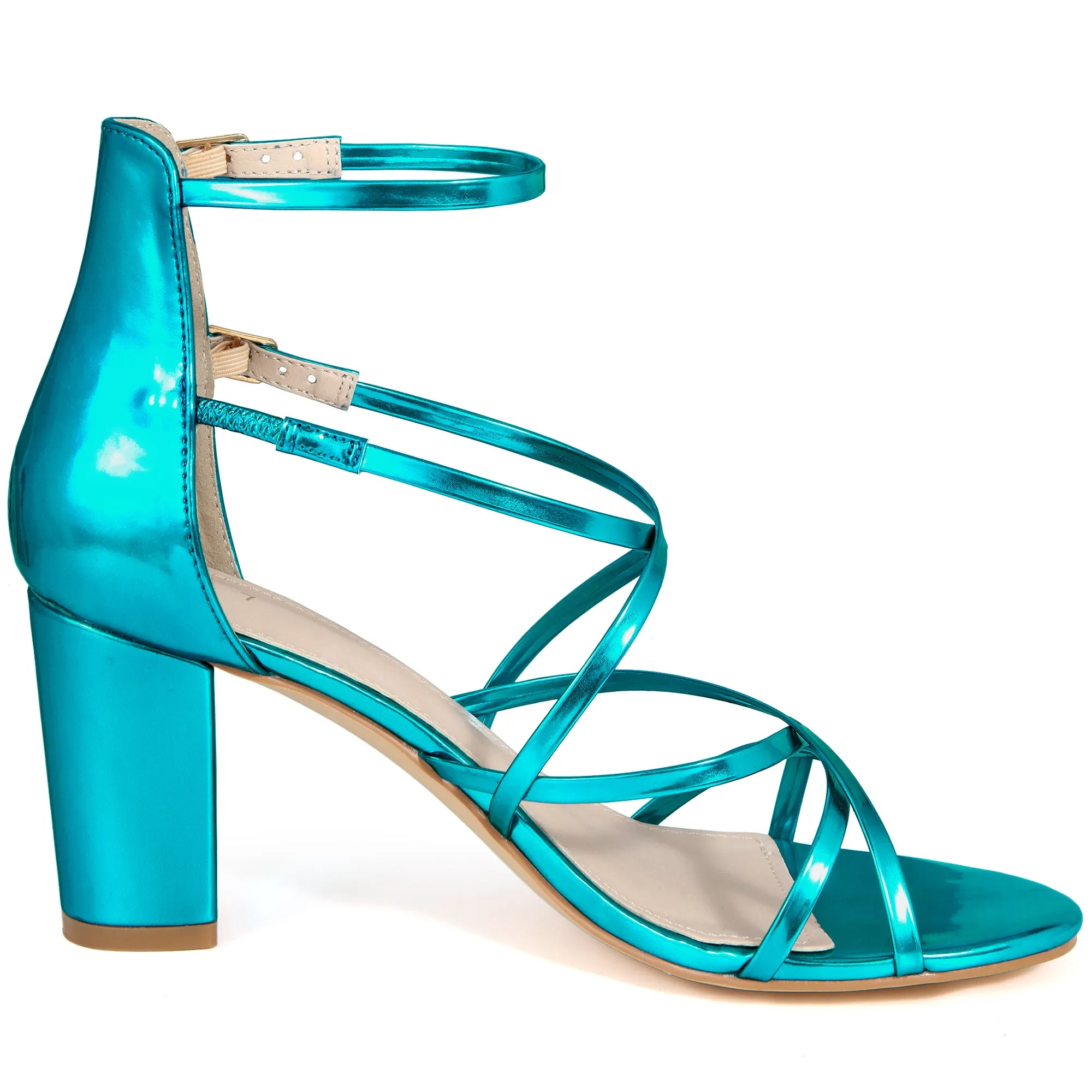 Strappy Crisscross Strap Opened Toe Block Heel Sandals