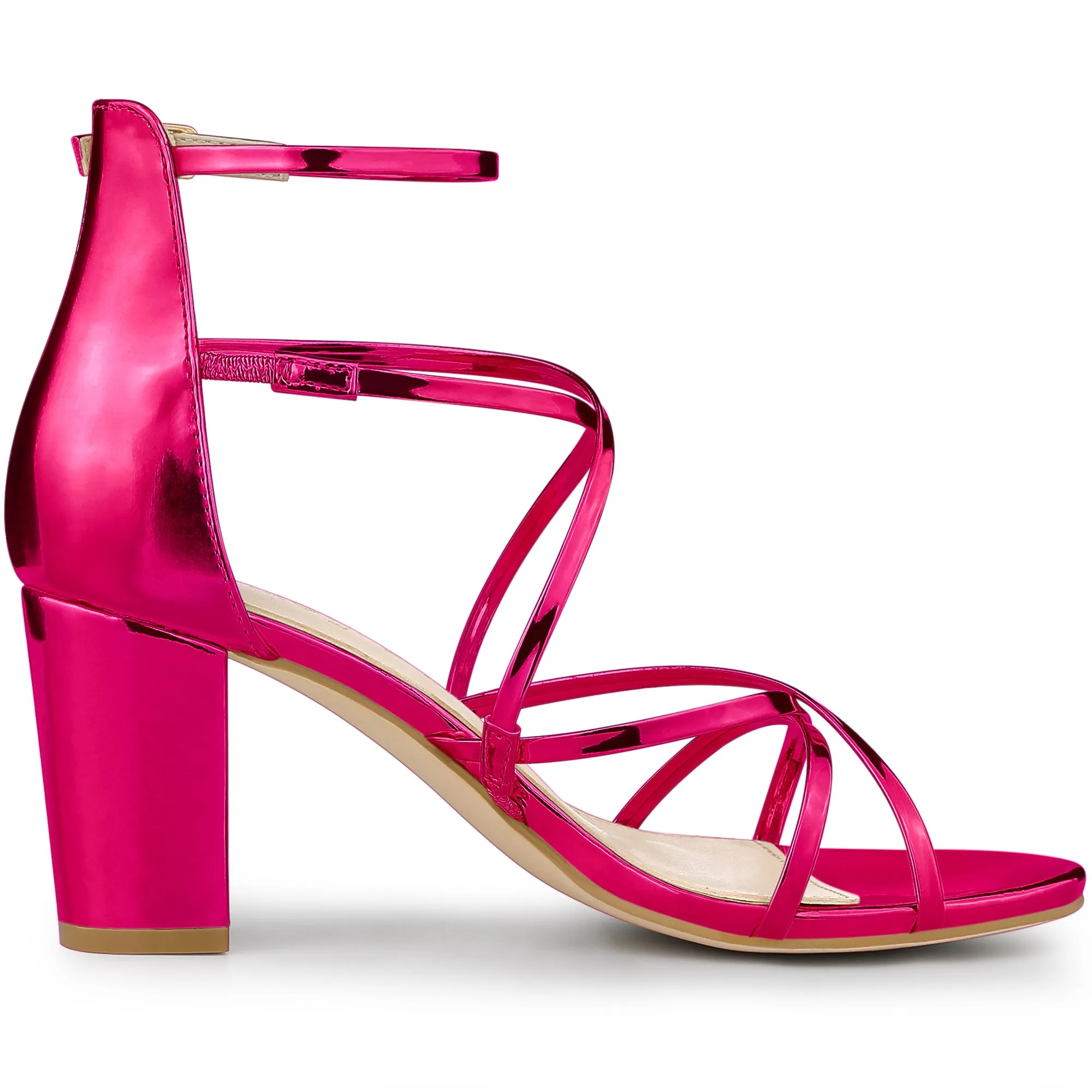 Strappy Crisscross Strap Opened Toe Block Heel Sandals