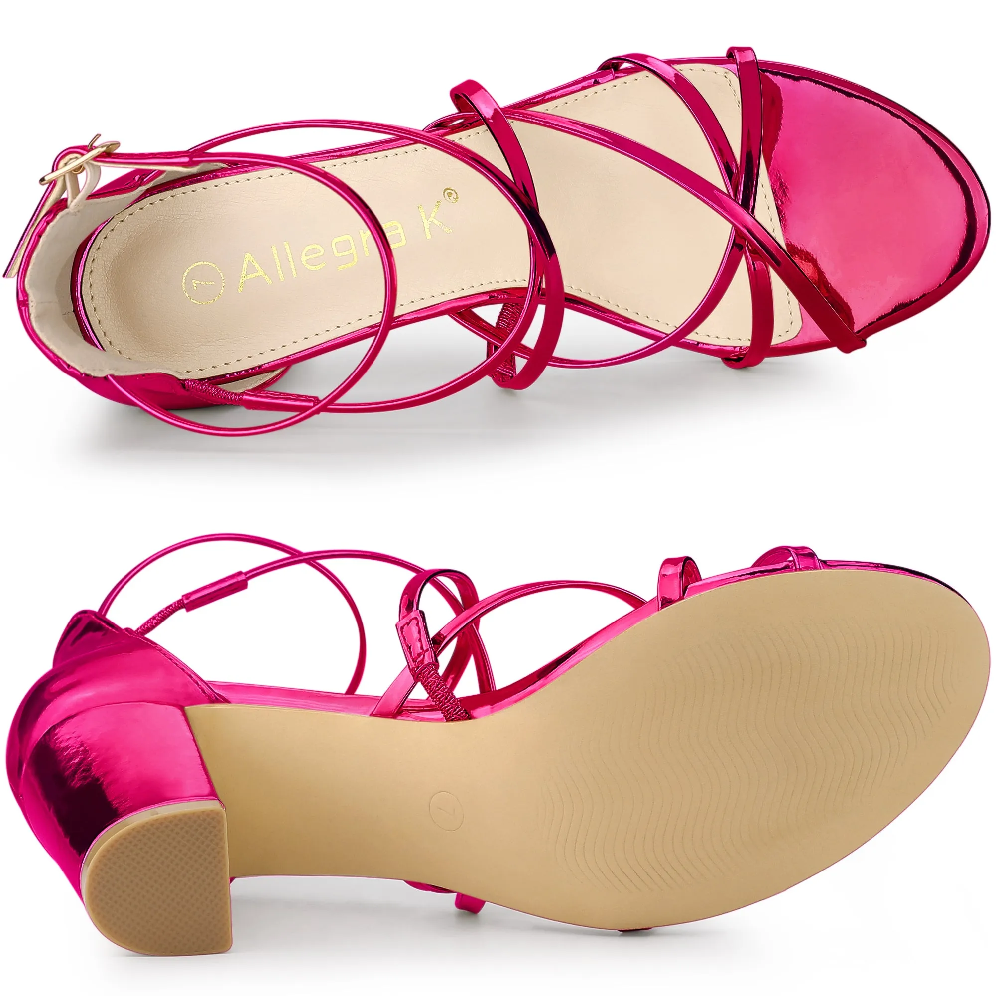 Strappy Crisscross Strap Opened Toe Block Heel Sandals