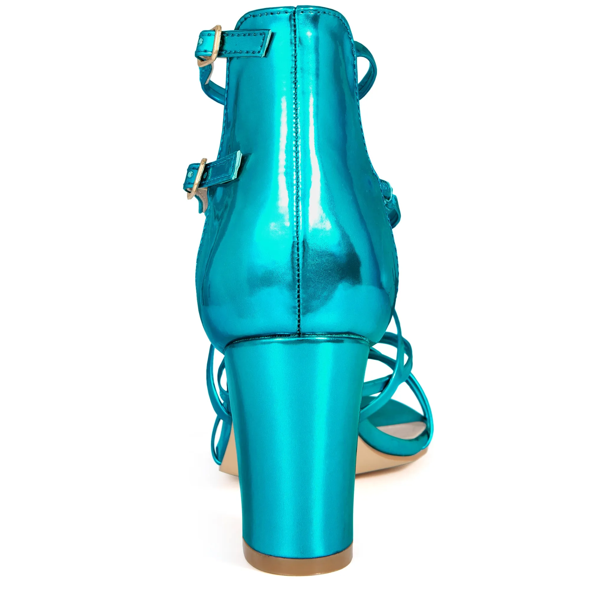 Strappy Crisscross Strap Opened Toe Block Heel Sandals