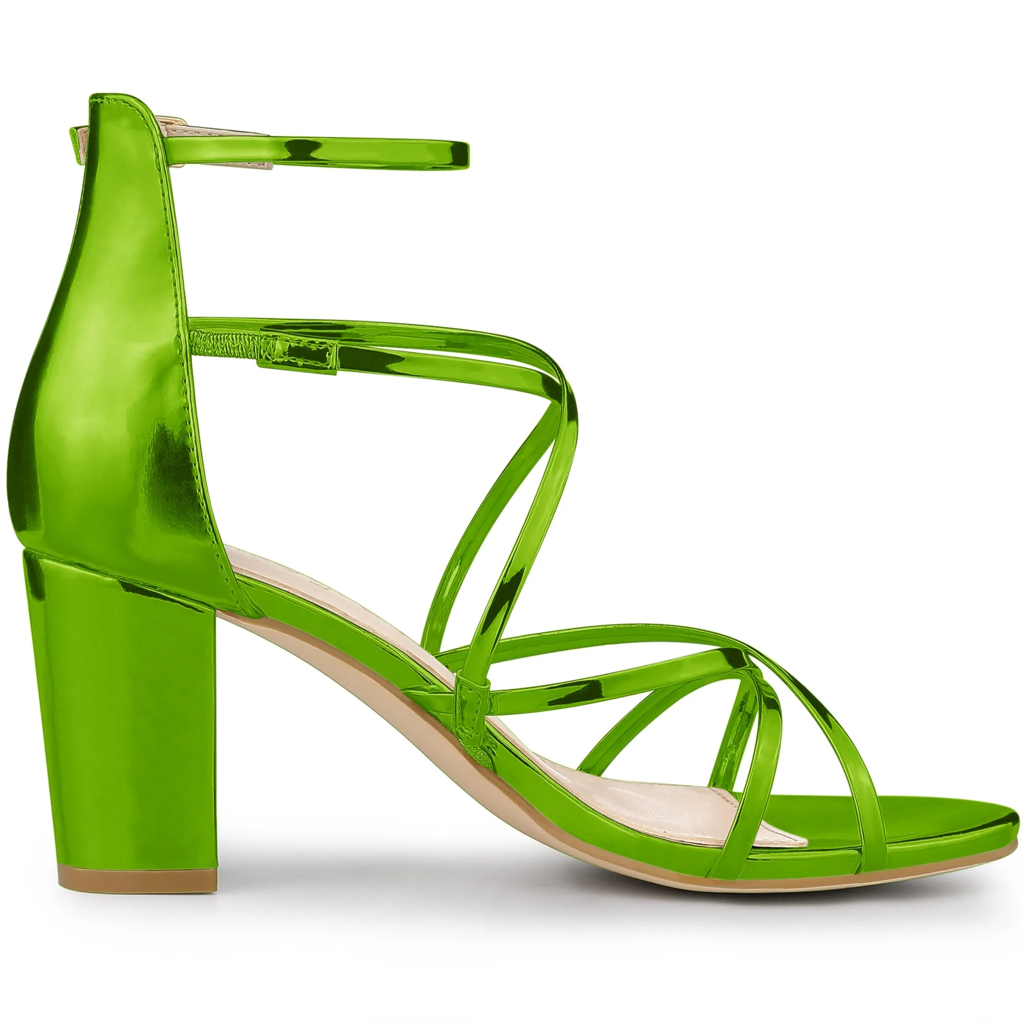 Strappy Crisscross Strap Opened Toe Block Heel Sandals