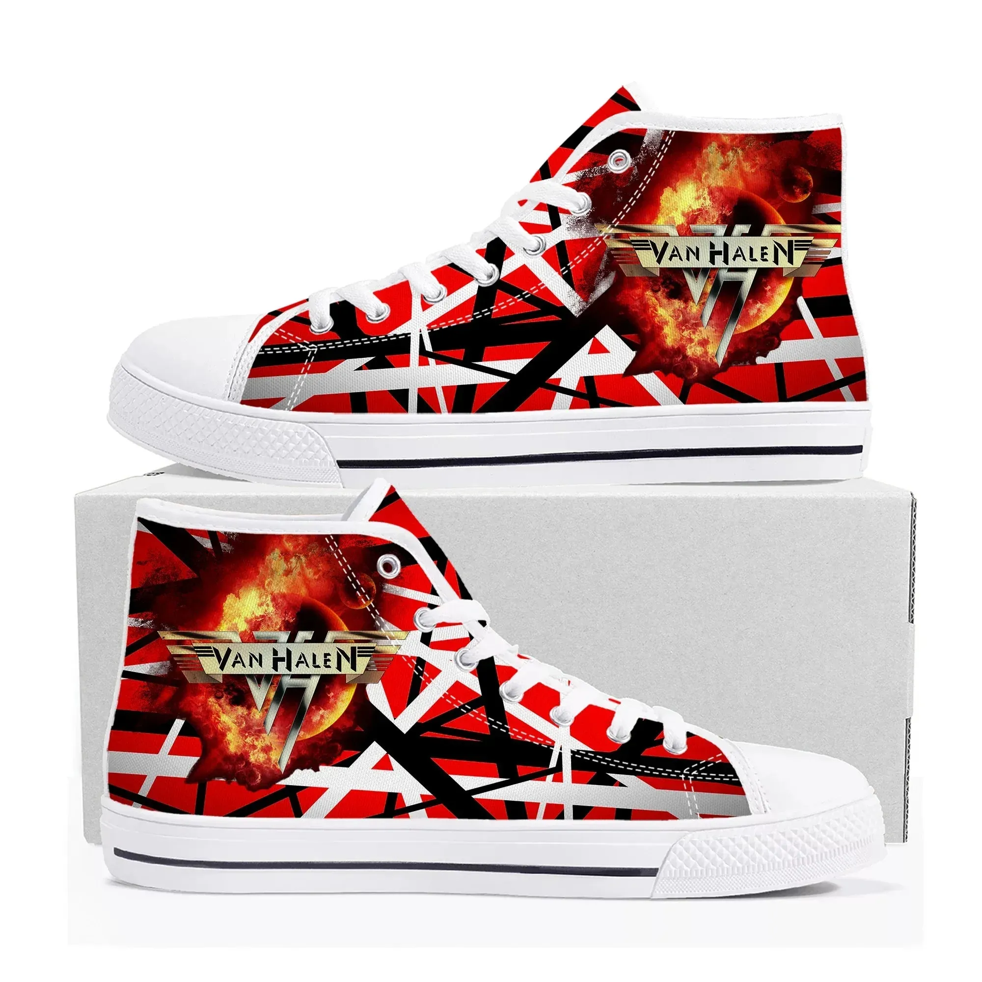 Van Halen 5150 High-Top Canvas Sneakers | Iconic Stripes Design | Casual Unisex Shoes