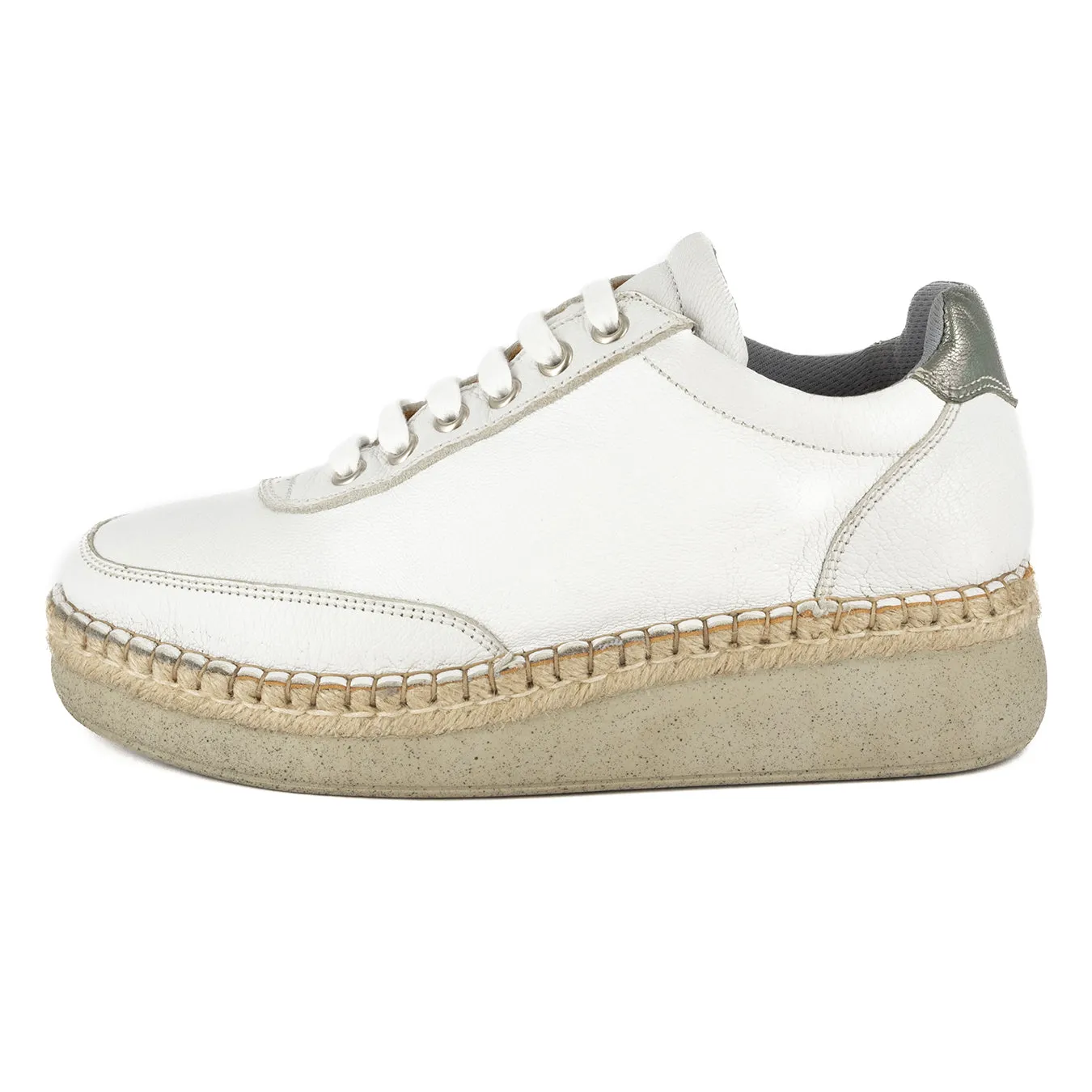 Vuyani : Ladies Leather Platform Espadrille Sneaker in White Cayak & Tallio Grid