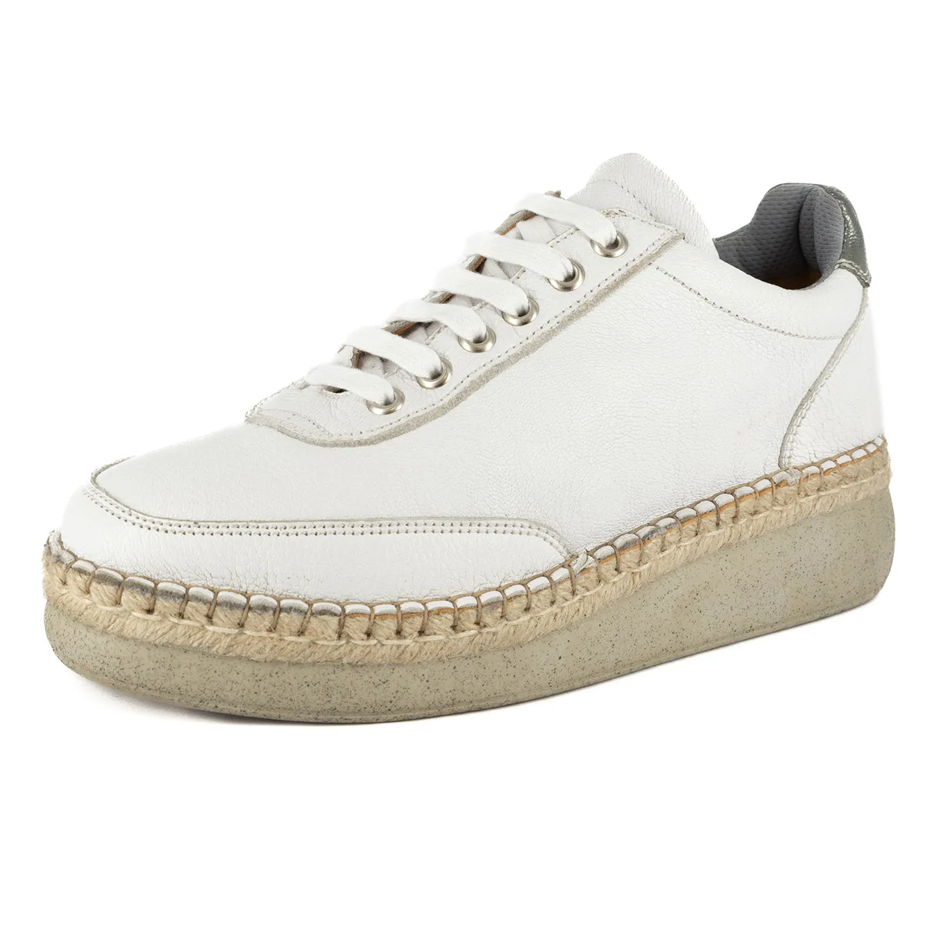 Vuyani : Ladies Leather Platform Espadrille Sneaker in White Cayak & Tallio Grid